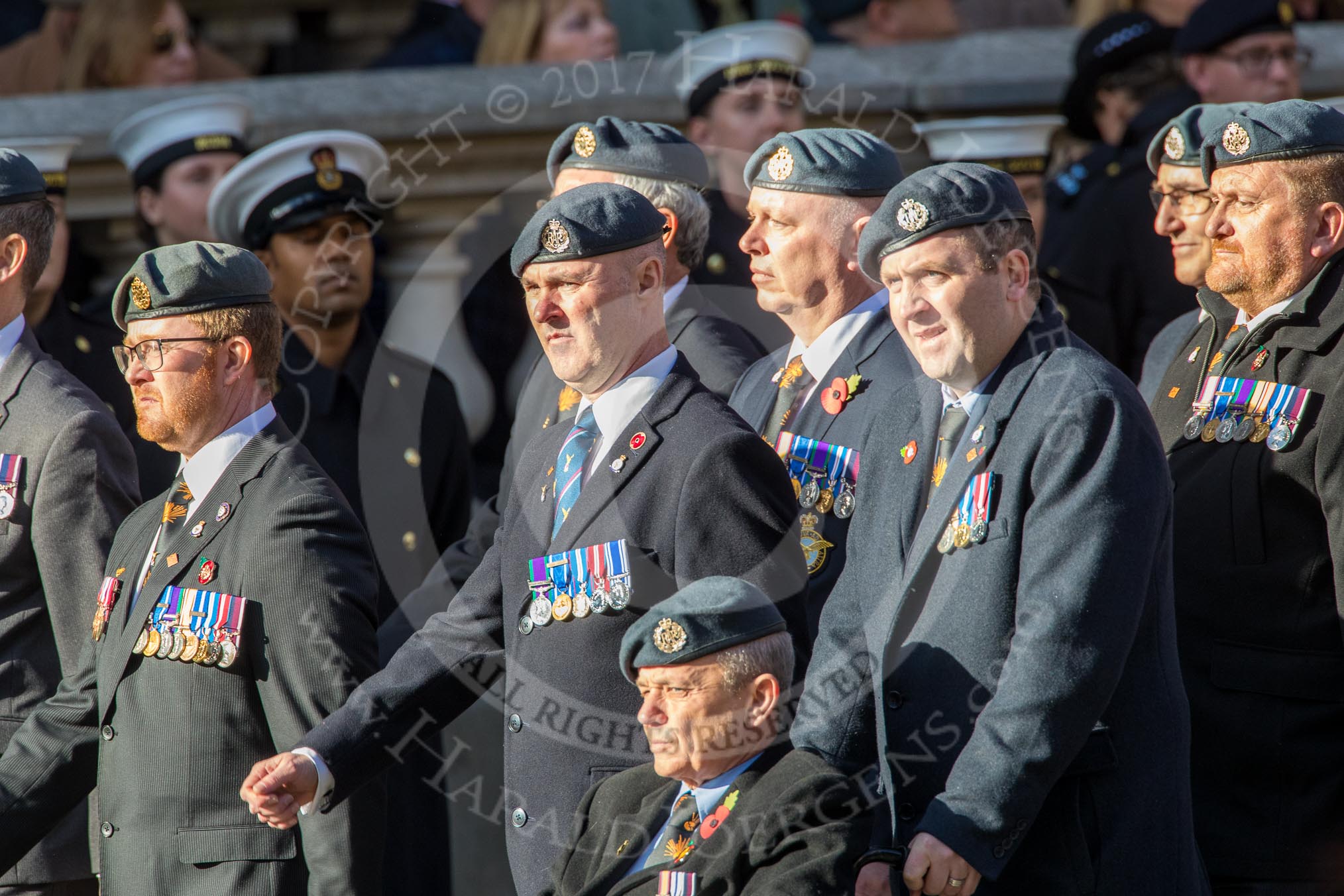 Royal Air Forces Association Armourers Branch (Group C26, 45 members) during the Royal British Legion March Past on Remembrance Sunday at the Cenotaph, Whitehall, Westminster, London, 11 November 2018, 12:18.