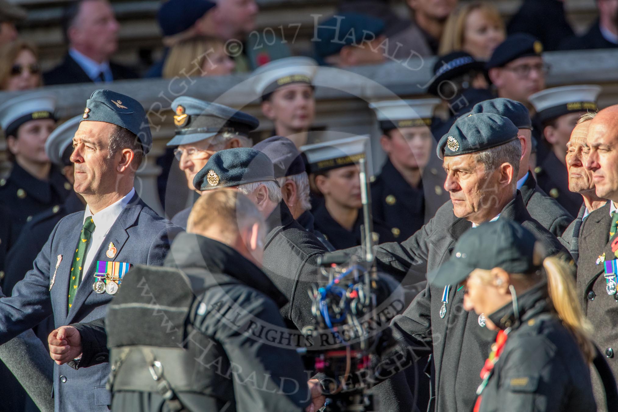 The 9 Squadron Association RAF (Group C27, 21 members) during the Royal British Legion March Past on Remembrance Sunday at the Cenotaph, Whitehall, Westminster, London, 11 November 2018, 12:19.