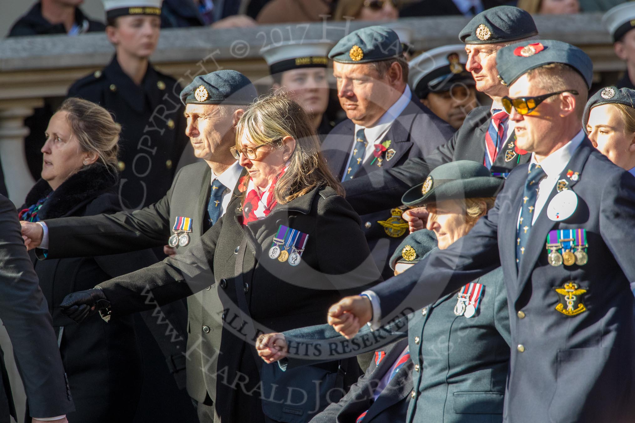 Royal Air Forces Association (Caduceus) branch (Group C31, 22 members) during the Royal British Legion March Past on Remembrance Sunday at the Cenotaph, Whitehall, Westminster, London, 11 November 2018, 12:19.