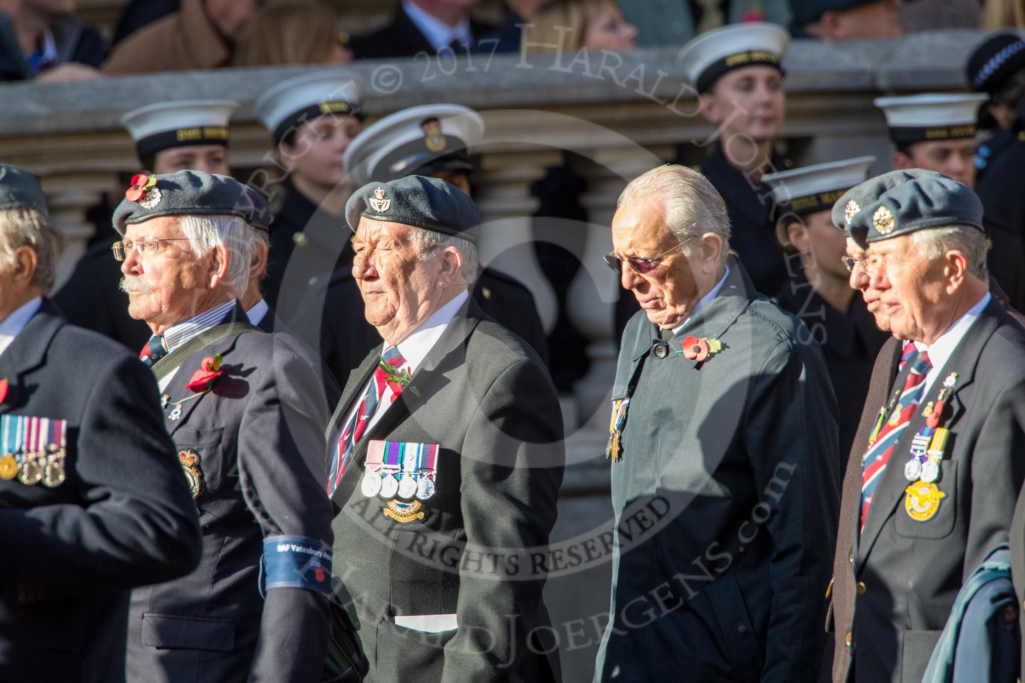 RAF Yatesbury Association (Group C34, 9 members) during the Royal British Legion March Past on Remembrance Sunday at the Cenotaph, Whitehall, Westminster, London, 11 November 2018, 12:19.