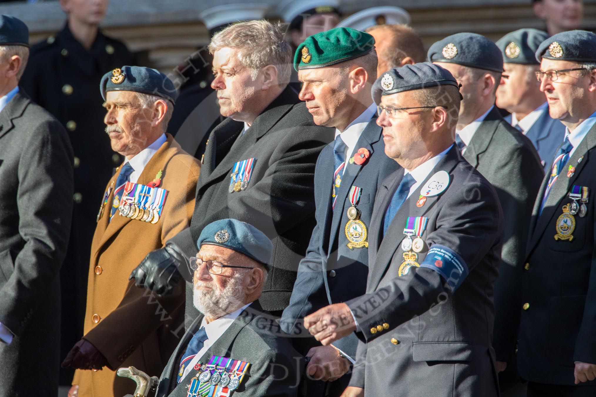 Royal Air Force Servicing Commando and Tactical Supply Wing Association (Group C36, 50 members) during the Royal British Legion March Past on Remembrance Sunday at the Cenotaph, Whitehall, Westminster, London, 11 November 2018, 12:20.