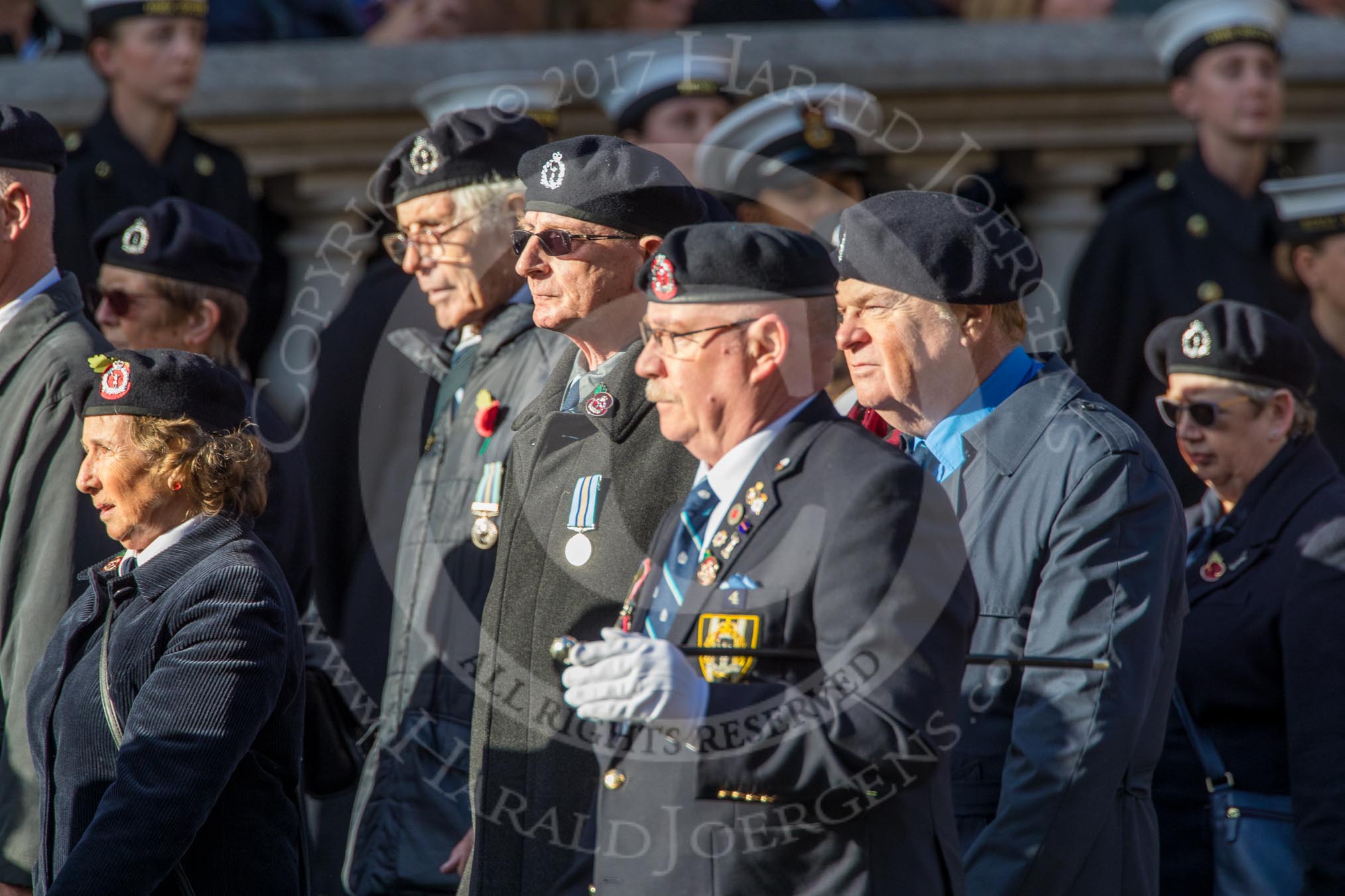 Royal Observer Corps Association (Group C38, 67 members) during the Royal British Legion March Past on Remembrance Sunday at the Cenotaph, Whitehall, Westminster, London, 11 November 2018, 12:20.