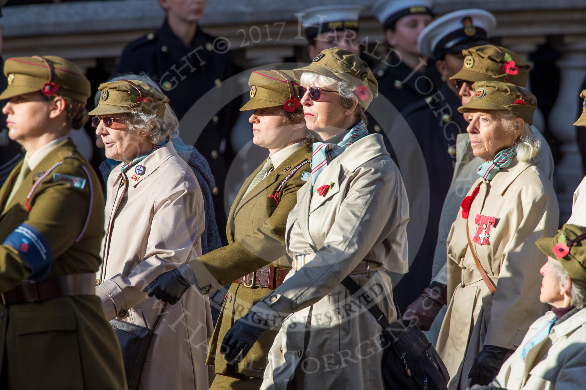 FANY (PRVC) (Group D1, 53 members) during the Royal British Legion March Past on Remembrance Sunday at the Cenotaph, Whitehall, Westminster, London, 11 November 2018, 12:20.