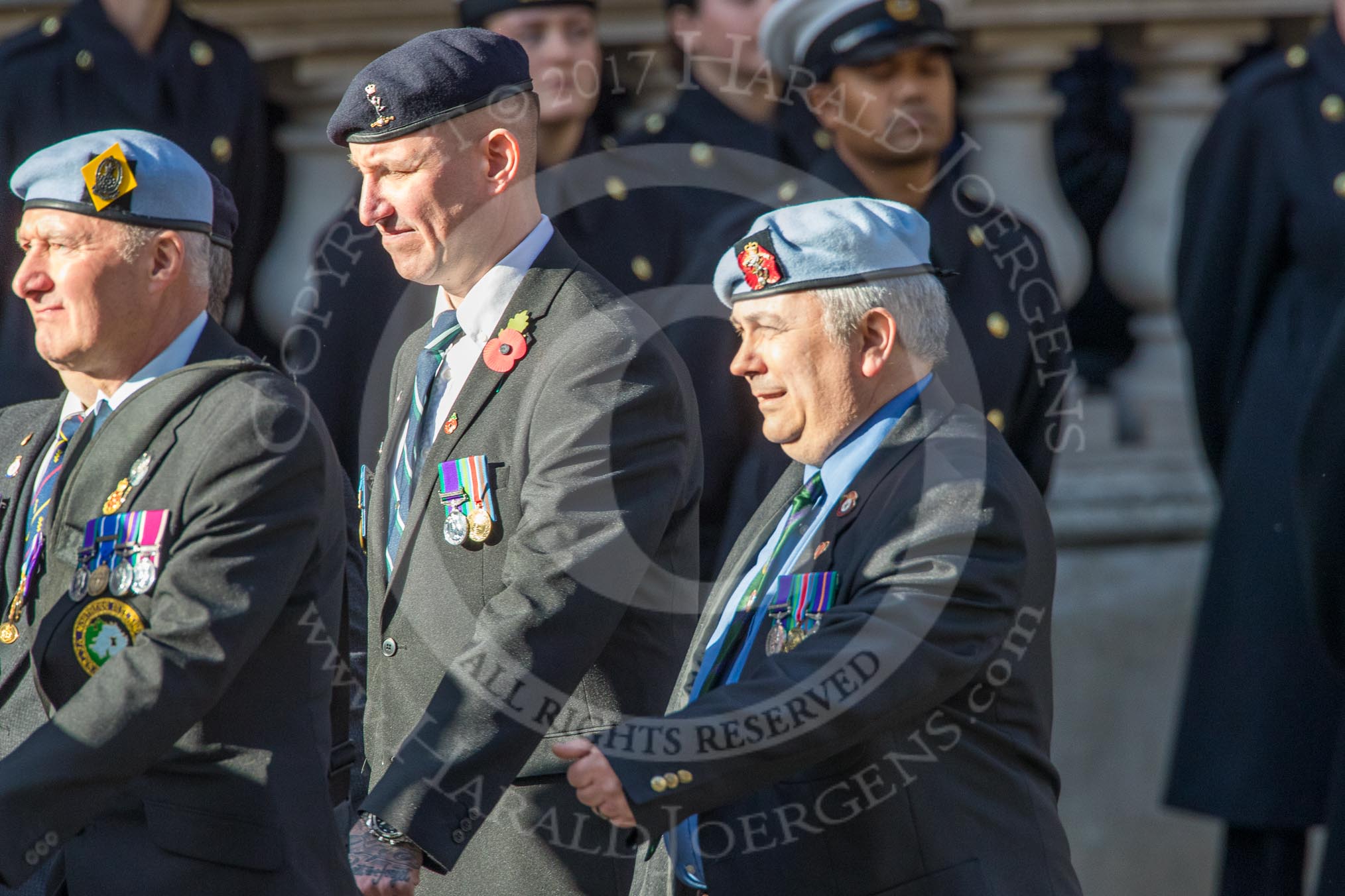 Northern Ireland Veteran's Association  (Group D2, 36 members) during the Royal British Legion March Past on Remembrance Sunday at the Cenotaph, Whitehall, Westminster, London, 11 November 2018, 12:20.