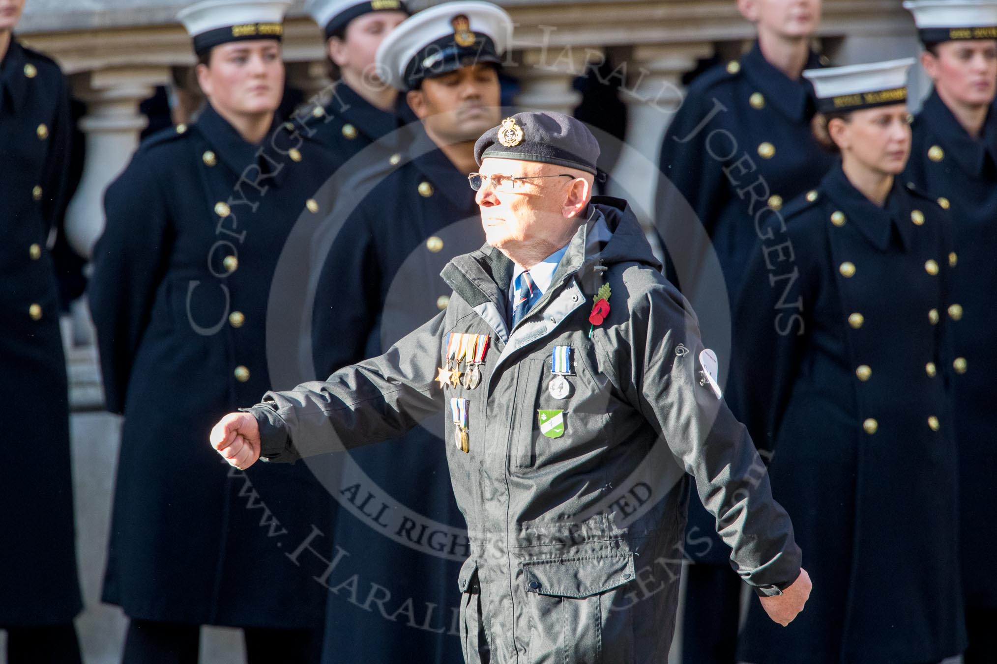 Association  of Jewish Ex-Servicemen and Women (Group D4, 27 members) during the Royal British Legion March Past on Remembrance Sunday at the Cenotaph, Whitehall, Westminster, London, 11 November 2018, 12:21.