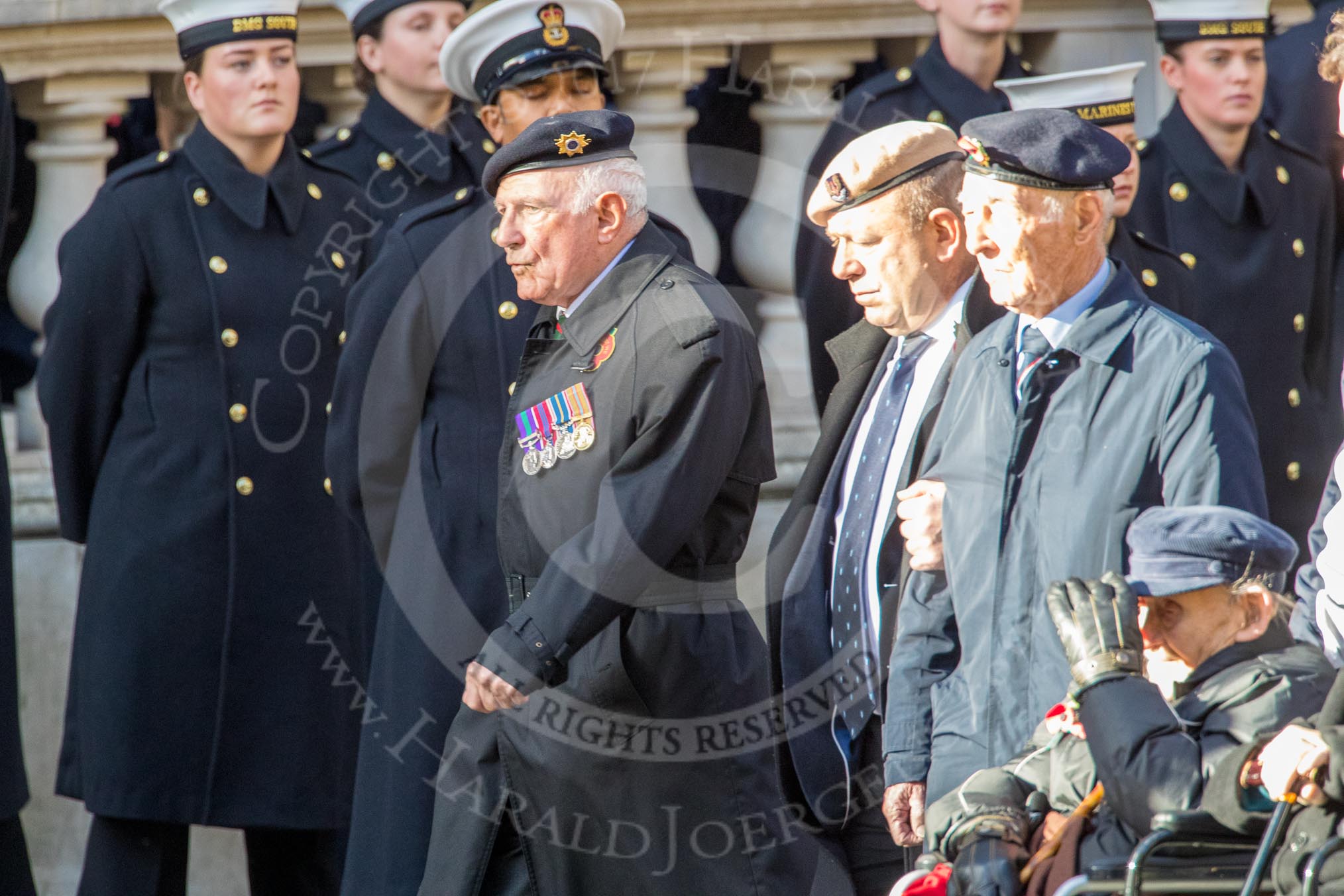 Association  of Jewish Ex-Servicemen and Women (Group D4, 27 members) during the Royal British Legion March Past on Remembrance Sunday at the Cenotaph, Whitehall, Westminster, London, 11 November 2018, 12:21.