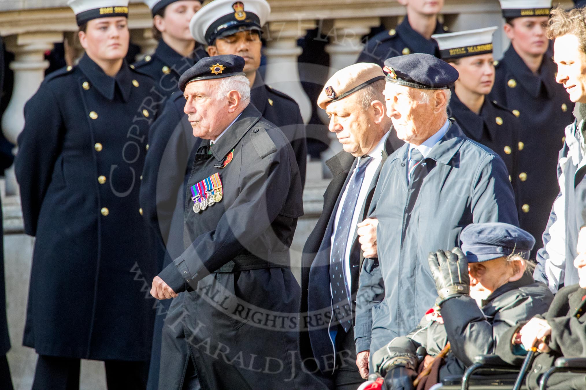 Association  of Jewish Ex-Servicemen and Women (Group D4, 27 members) during the Royal British Legion March Past on Remembrance Sunday at the Cenotaph, Whitehall, Westminster, London, 11 November 2018, 12:21.