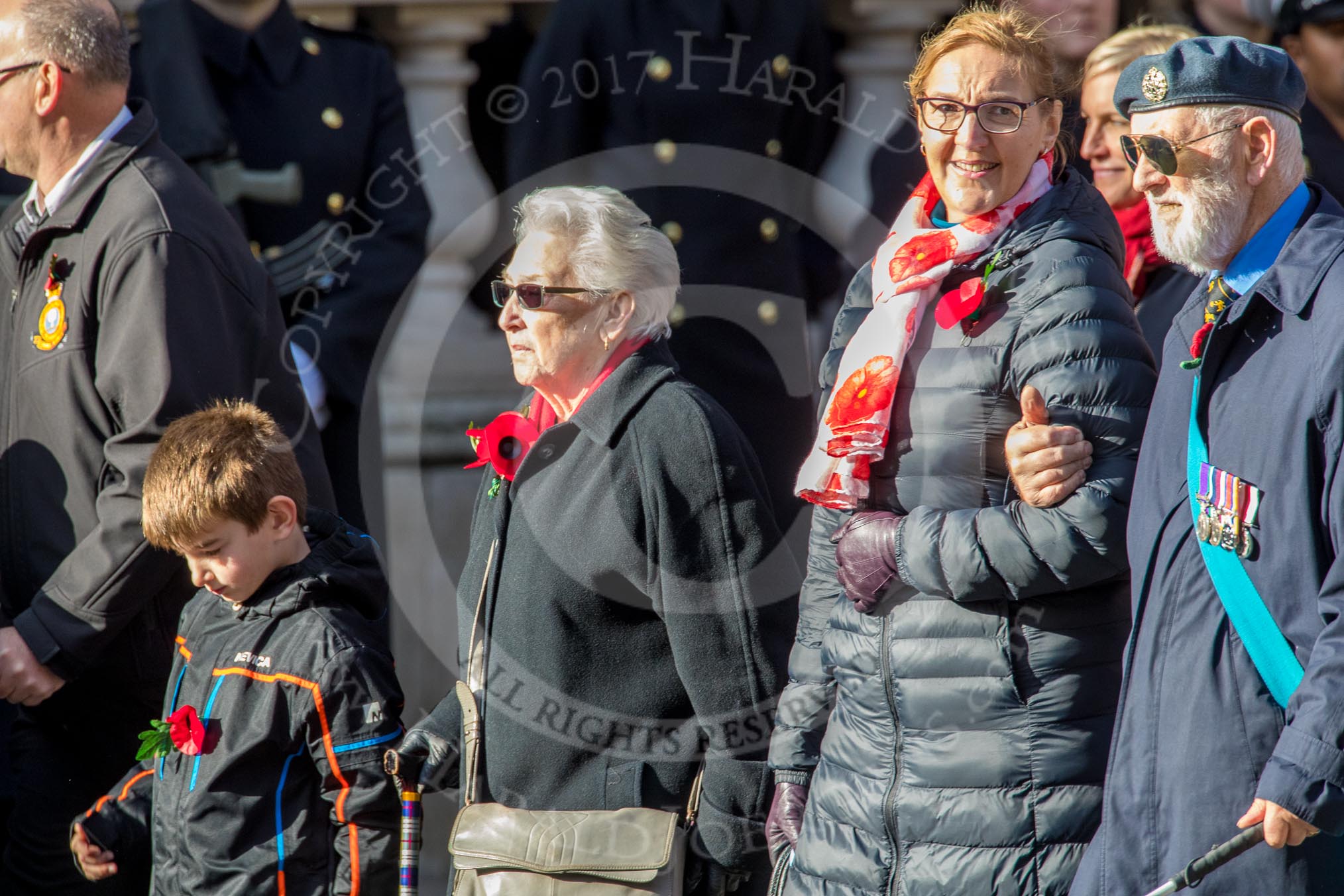 British Nuclear Tests Veterans Association  (Group D5, 30 members) during the Royal British Legion March Past on Remembrance Sunday at the Cenotaph, Whitehall, Westminster, London, 11 November 2018, 12:21.