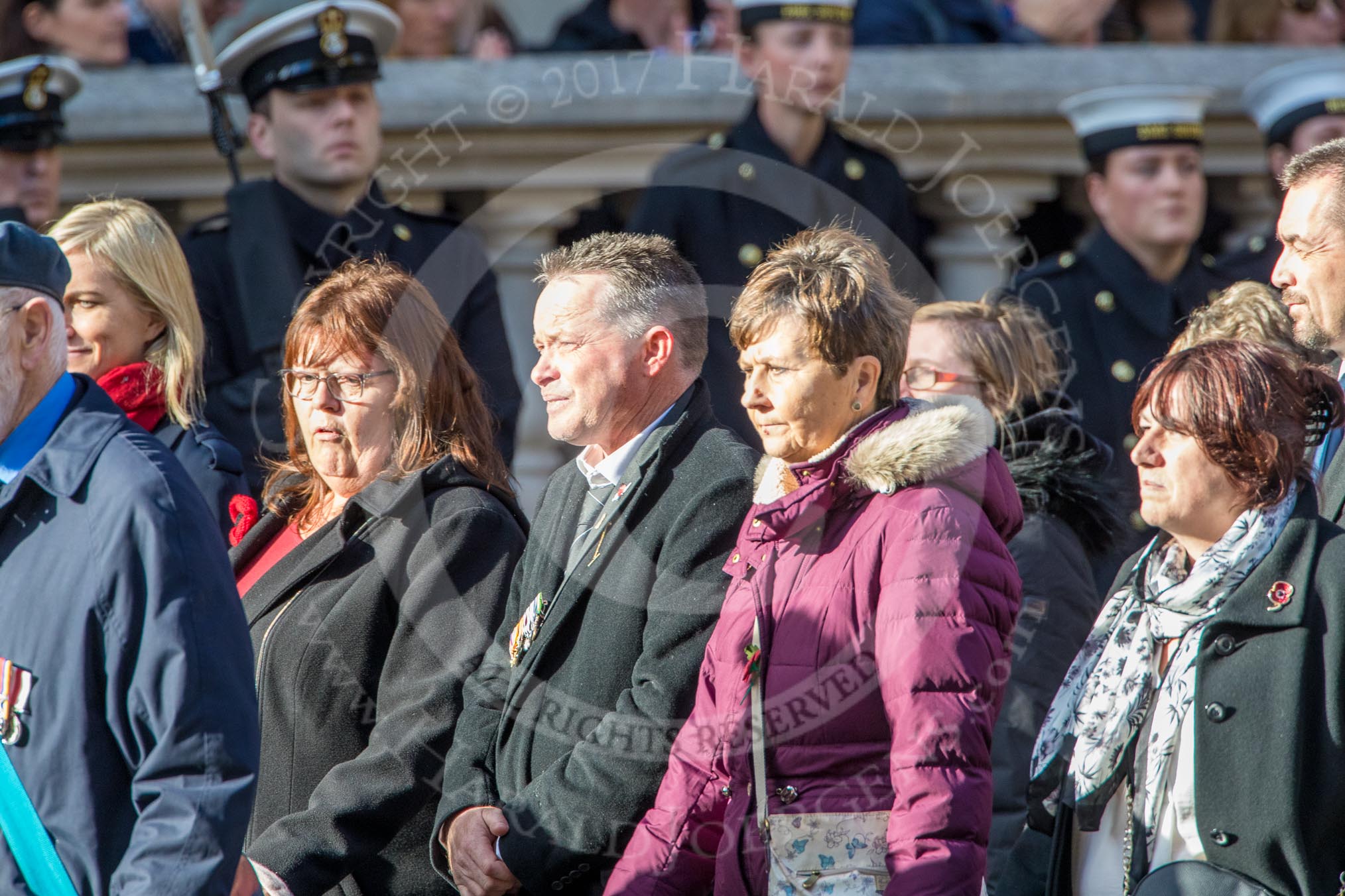 British Nuclear Tests Veterans Association  (Group D5, 30 members) during the Royal British Legion March Past on Remembrance Sunday at the Cenotaph, Whitehall, Westminster, London, 11 November 2018, 12:21.