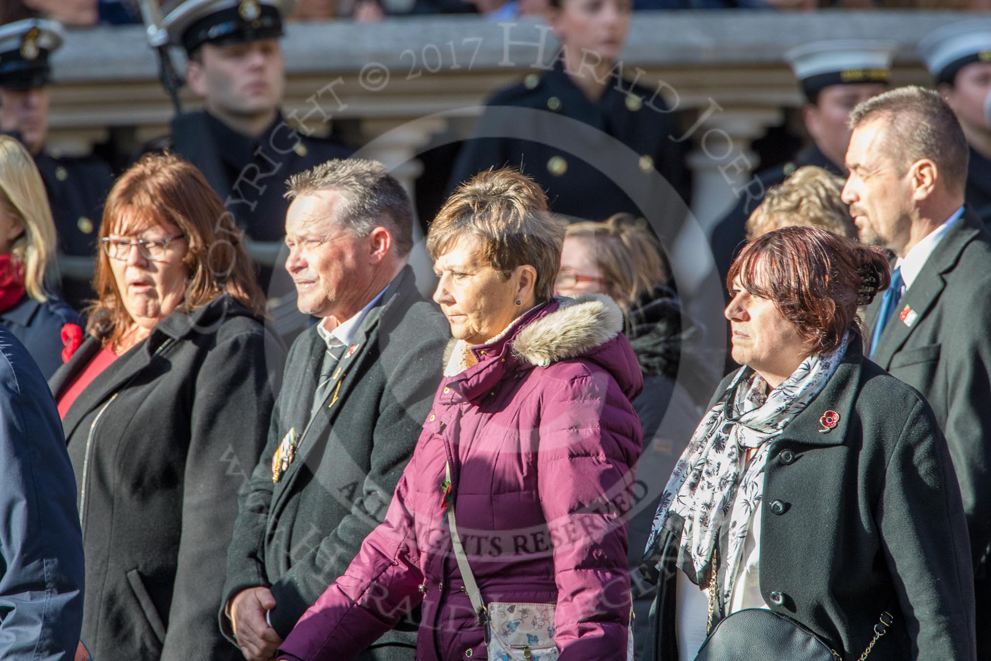 British Nuclear Tests Veterans Association  (Group D5, 30 members) during the Royal British Legion March Past on Remembrance Sunday at the Cenotaph, Whitehall, Westminster, London, 11 November 2018, 12:21.