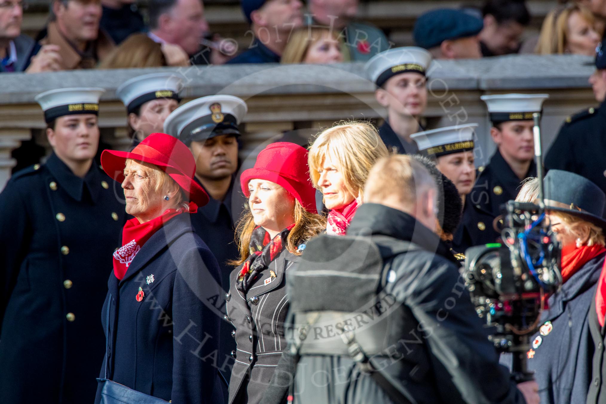 The War Widows' Association  of Great Britain (Group D7, 47 members) during the Royal British Legion March Past on Remembrance Sunday at the Cenotaph, Whitehall, Westminster, London, 11 November 2018, 12:21.