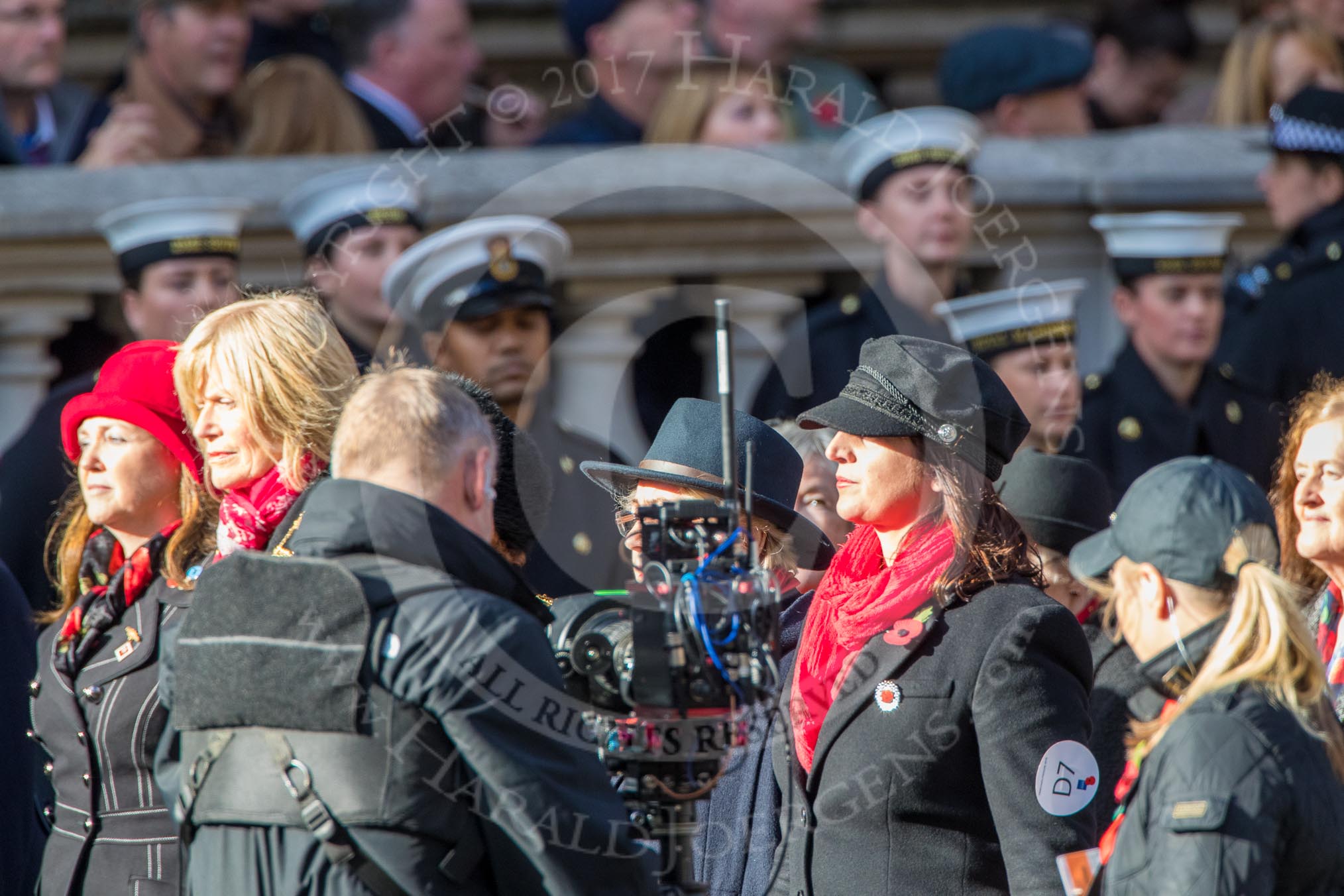 The War Widows' Association  of Great Britain (Group D7, 47 members) during the Royal British Legion March Past on Remembrance Sunday at the Cenotaph, Whitehall, Westminster, London, 11 November 2018, 12:21.