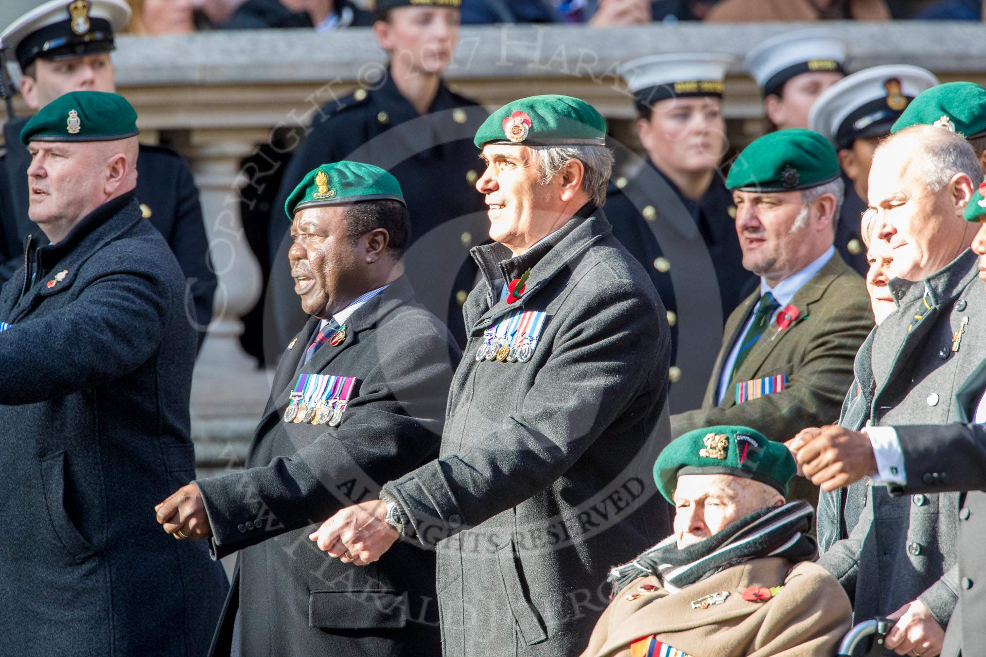 Commando Veterans Association  (Group D12, 42 members) during the Royal British Legion March Past on Remembrance Sunday at the Cenotaph, Whitehall, Westminster, London, 11 November 2018, 12:22.