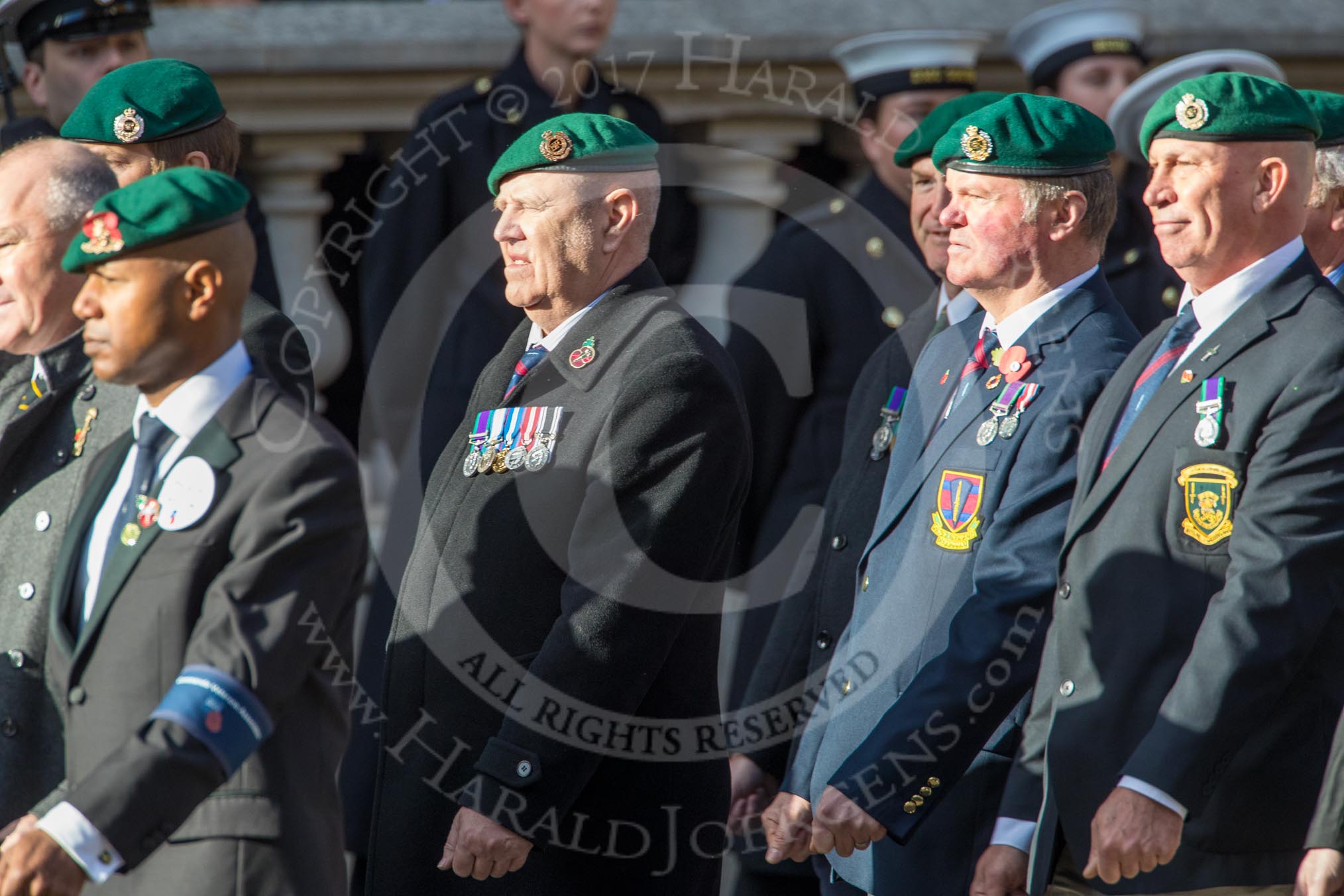 Commando Veterans Association  (Group D12, 42 members) during the Royal British Legion March Past on Remembrance Sunday at the Cenotaph, Whitehall, Westminster, London, 11 November 2018, 12:22.