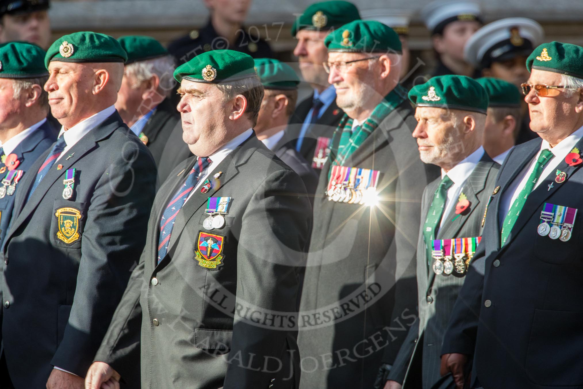 Commando Veterans Association  (Group D12, 42 members) during the Royal British Legion March Past on Remembrance Sunday at the Cenotaph, Whitehall, Westminster, London, 11 November 2018, 12:22.