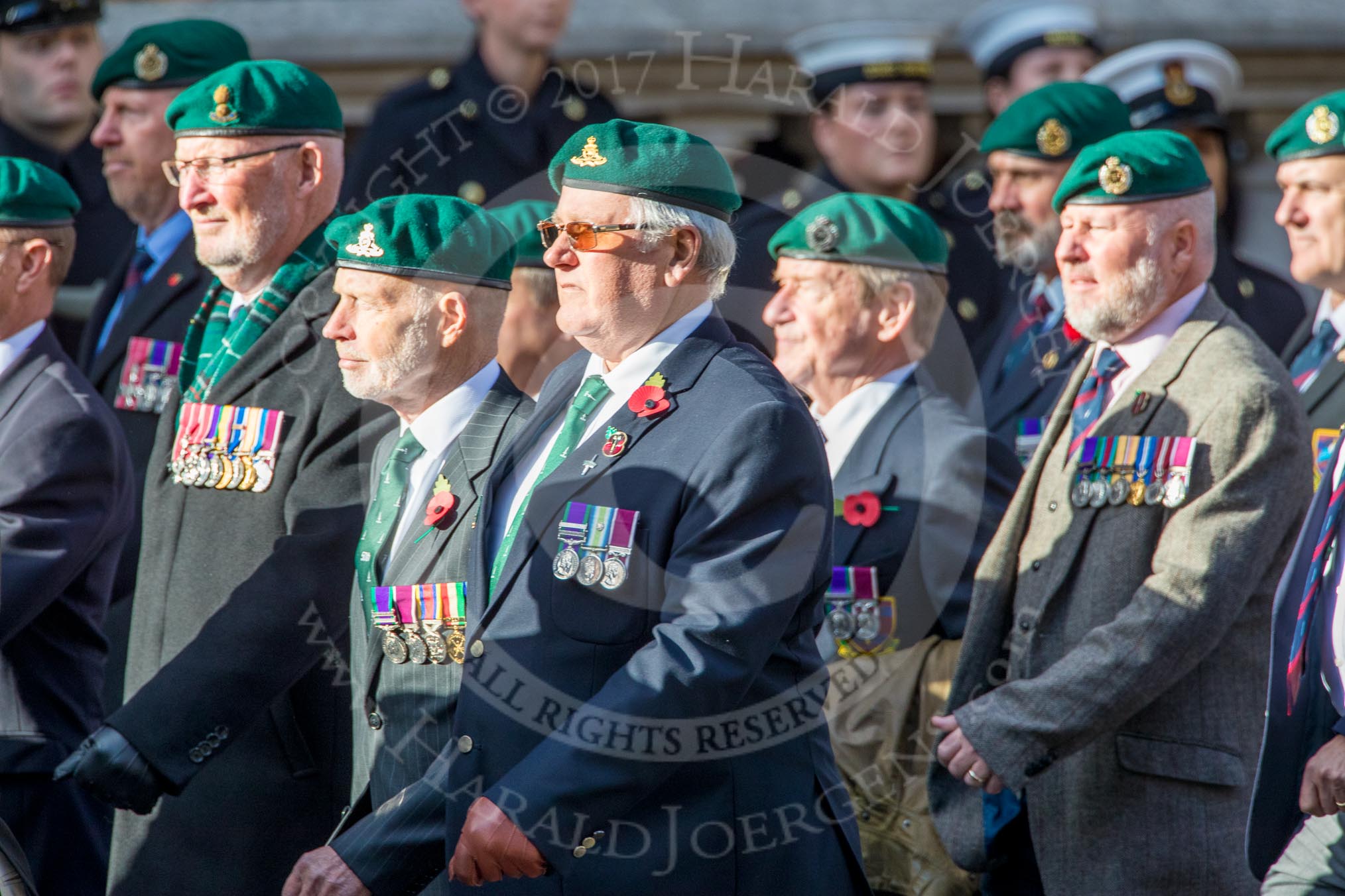 Commando Veterans Association  (Group D12, 42 members) during the Royal British Legion March Past on Remembrance Sunday at the Cenotaph, Whitehall, Westminster, London, 11 November 2018, 12:22.