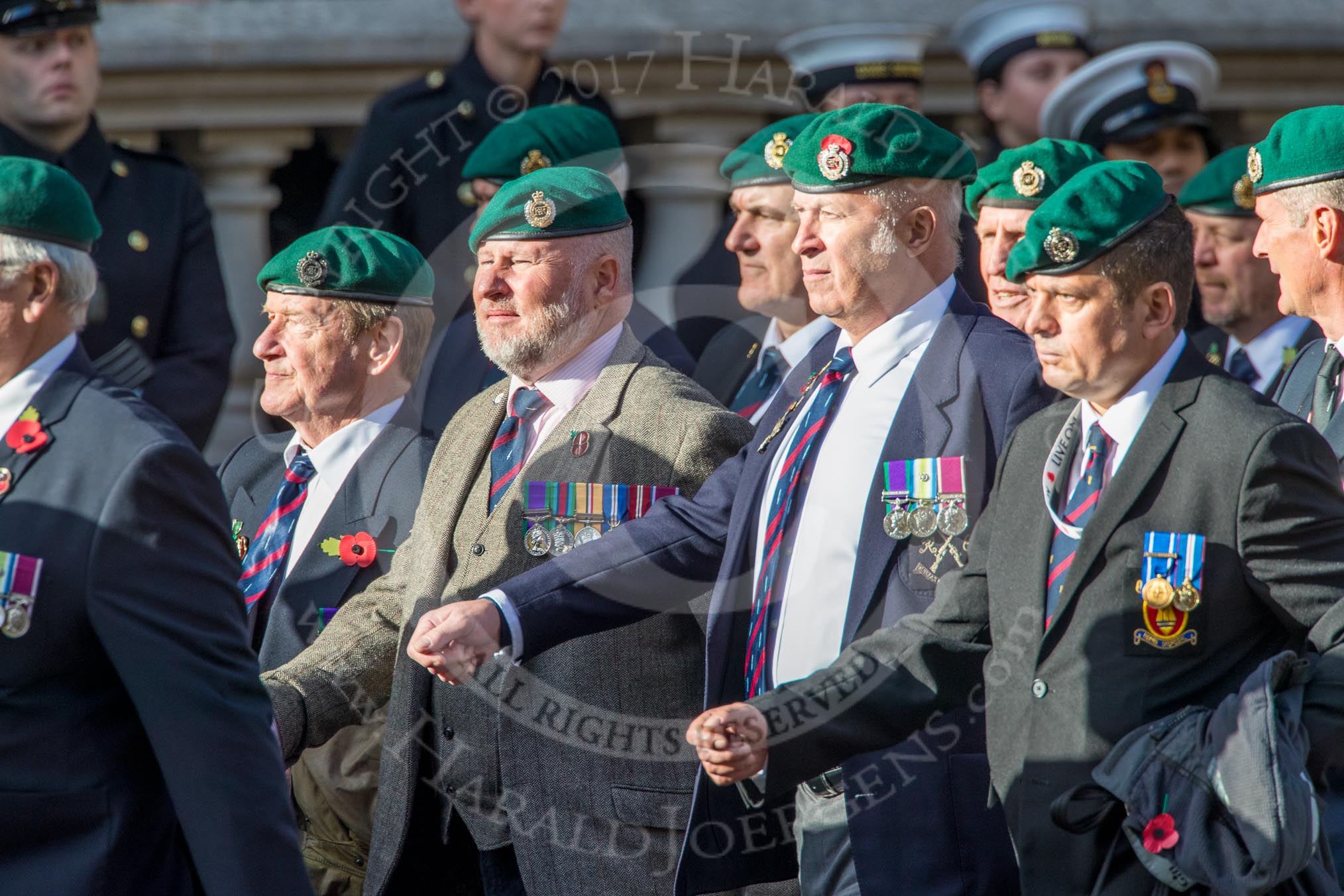 Commando Veterans Association  (Group D12, 42 members) during the Royal British Legion March Past on Remembrance Sunday at the Cenotaph, Whitehall, Westminster, London, 11 November 2018, 12:22.