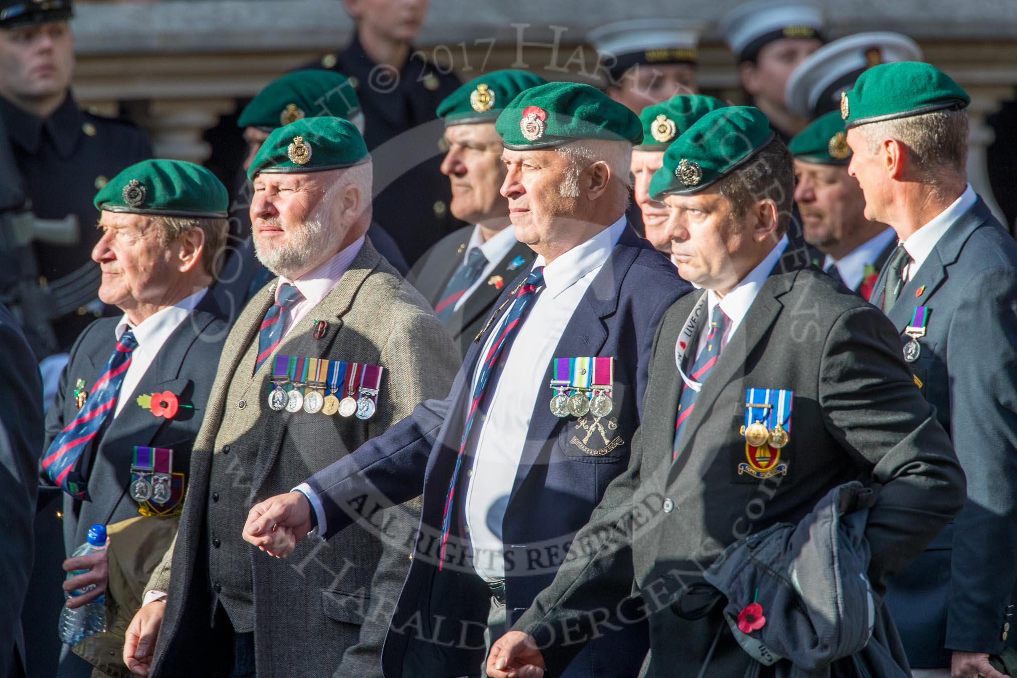 Commando Veterans Association  (Group D12, 42 members) during the Royal British Legion March Past on Remembrance Sunday at the Cenotaph, Whitehall, Westminster, London, 11 November 2018, 12:22.