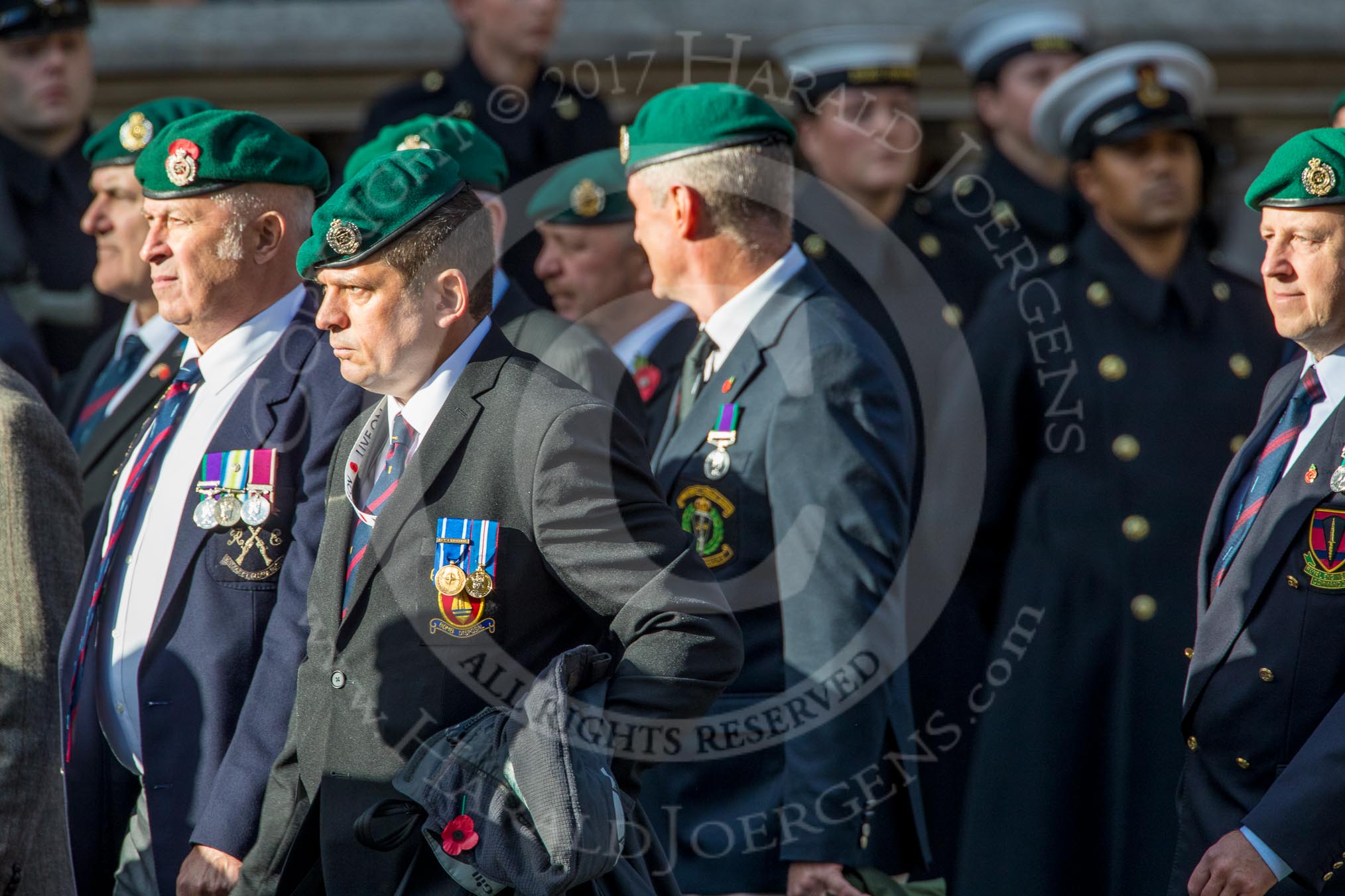 Commando Veterans Association  (Group D12, 42 members) during the Royal British Legion March Past on Remembrance Sunday at the Cenotaph, Whitehall, Westminster, London, 11 November 2018, 12:22.