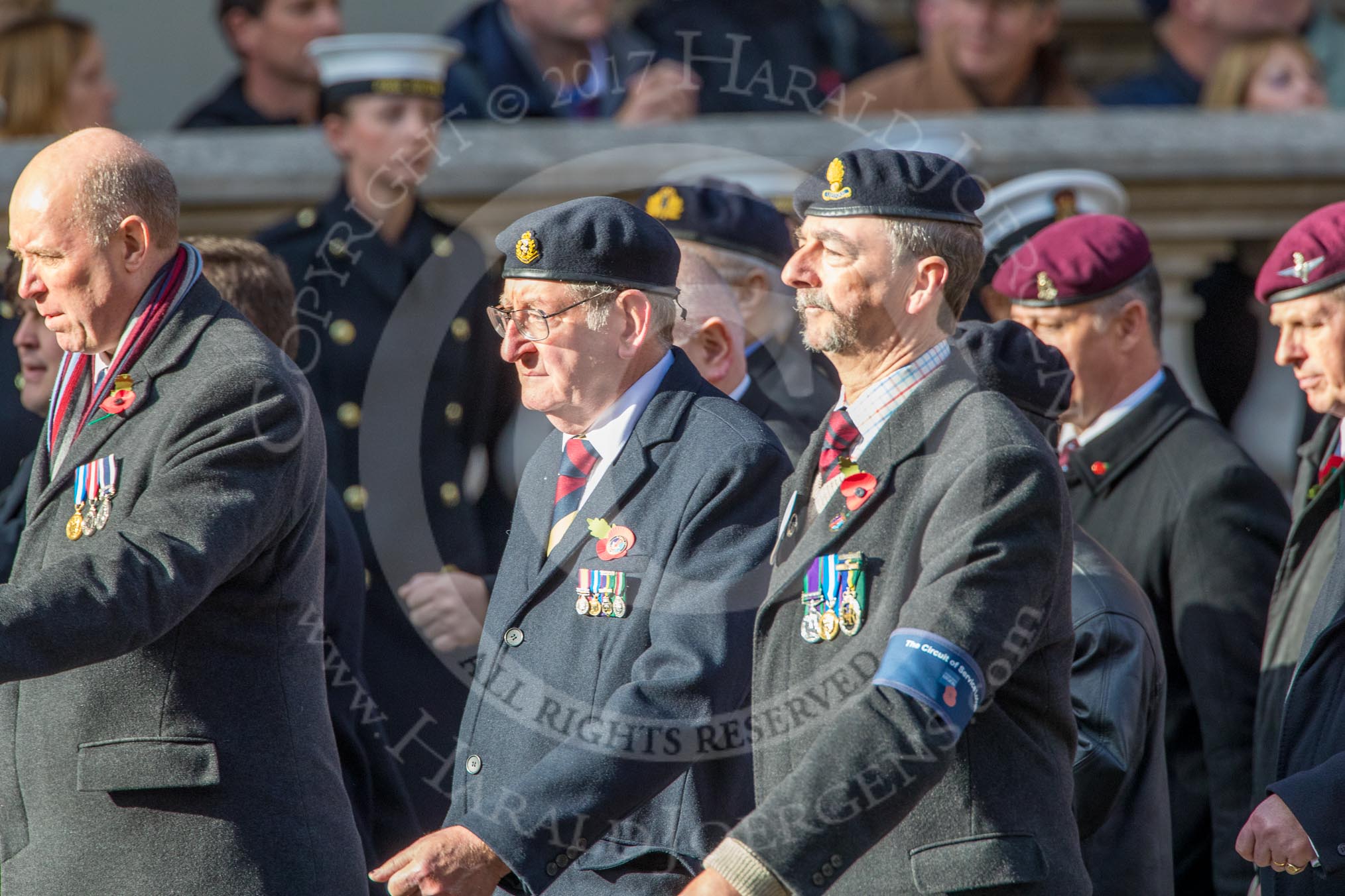 Circuit of Service Lodges (Group D14, 35 members) during the Royal British Legion March Past on Remembrance Sunday at the Cenotaph, Whitehall, Westminster, London, 11 November 2018, 12:22.