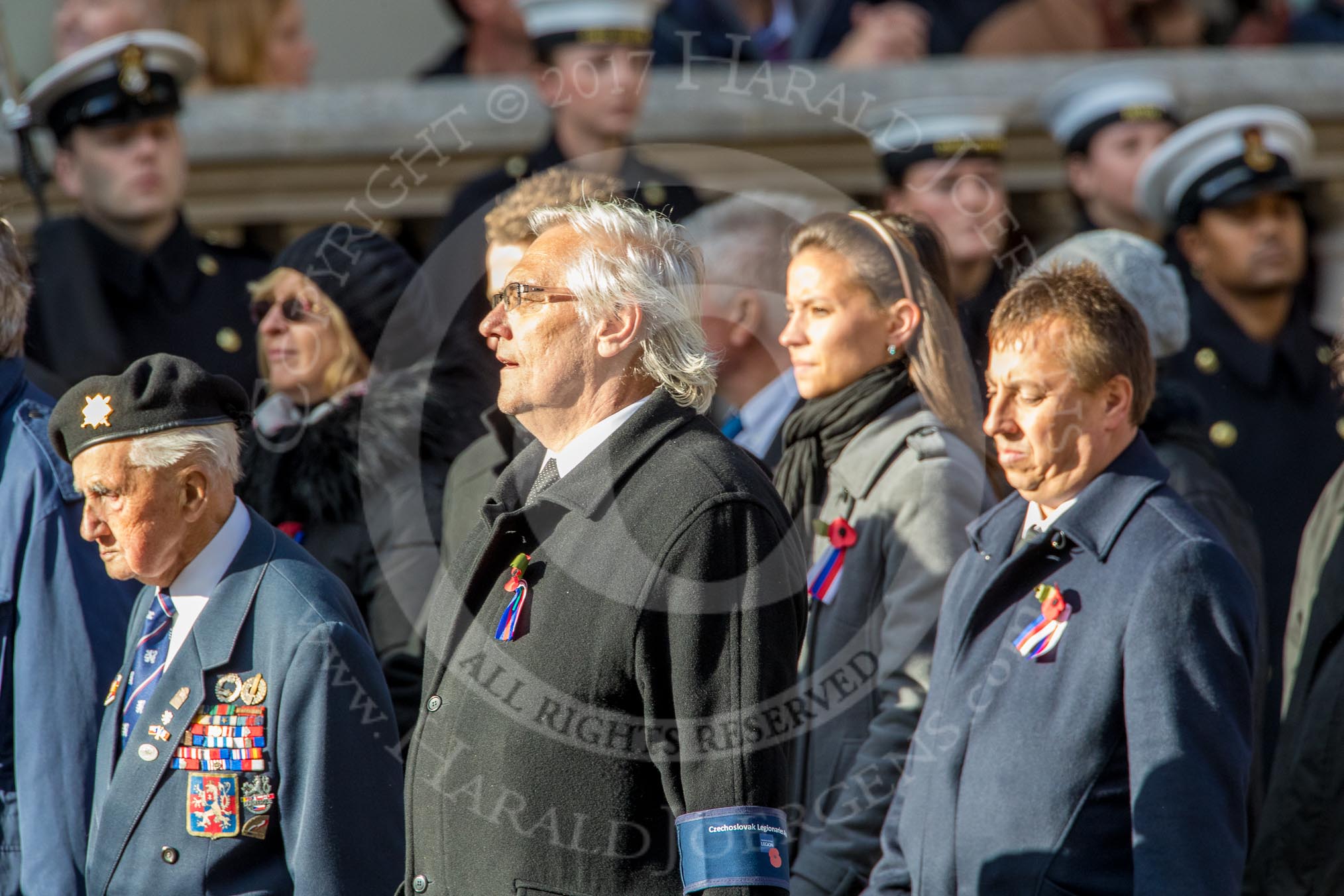 Czechoslovak Legionaries Association  (Group D17, 20 members) during the Royal British Legion March Past on Remembrance Sunday at the Cenotaph, Whitehall, Westminster, London, 11 November 2018, 12:23.