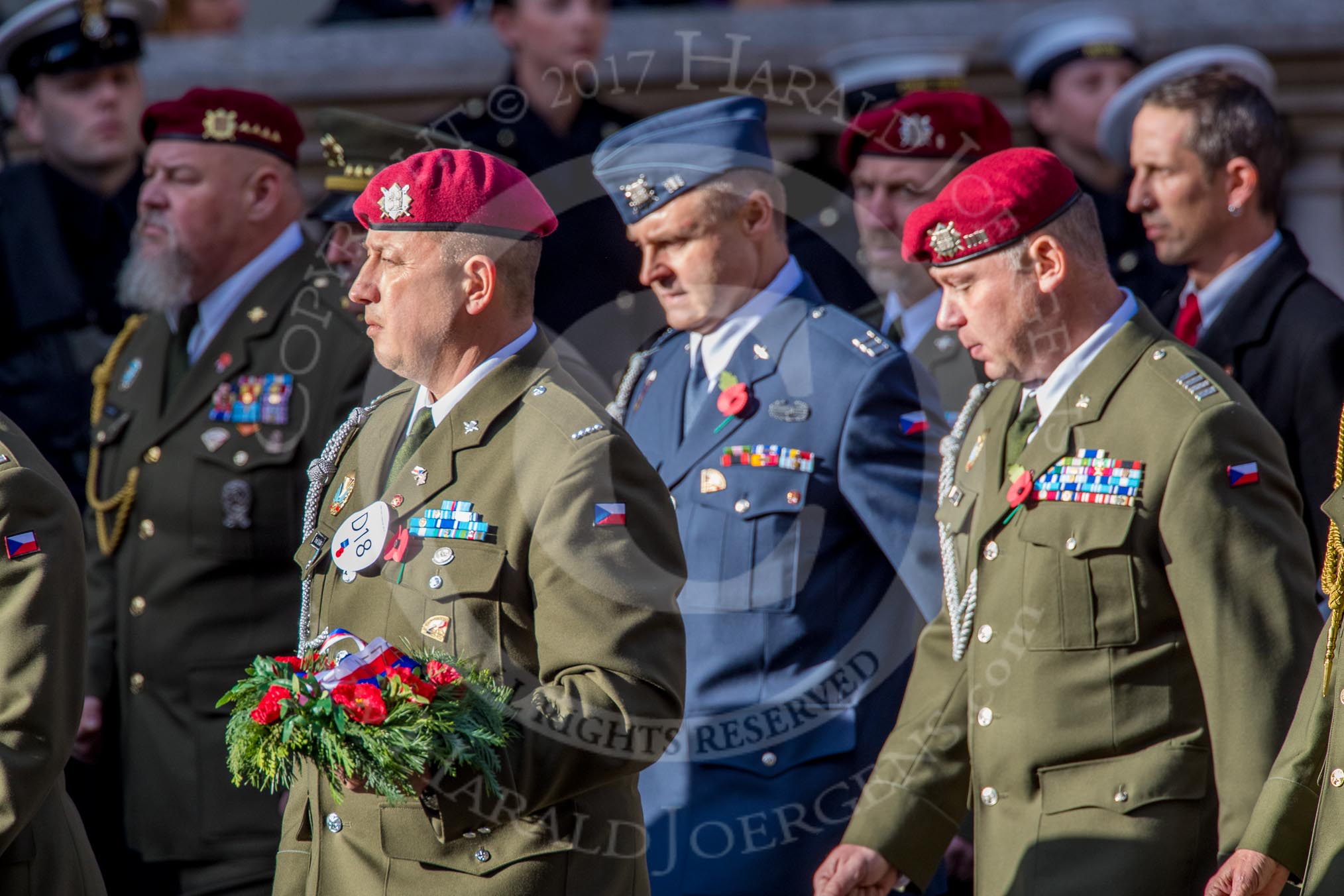 Czechoslovak Legionary (Group D18, 30 members) during the Royal British Legion March Past on Remembrance Sunday at the Cenotaph, Whitehall, Westminster, London, 11 November 2018, 12:23.