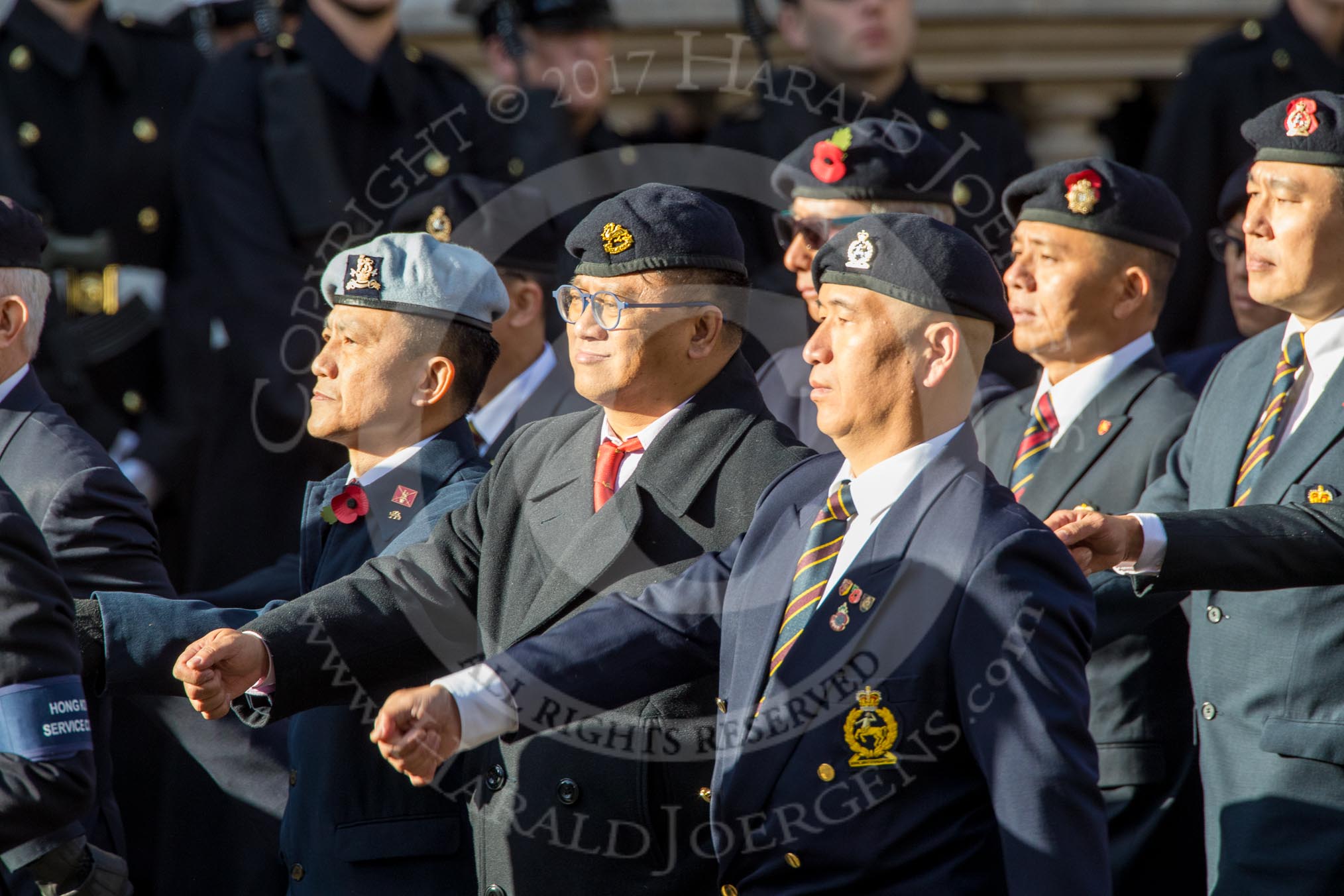 Hong Kong Military Service Corps - HKMSC (Group D21, 36 members) during the Royal British Legion March Past on Remembrance Sunday at the Cenotaph, Whitehall, Westminster, London, 11 November 2018, 12:24.