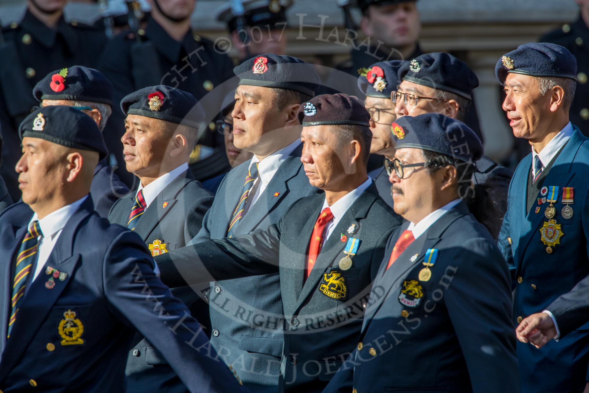 Hong Kong Military Service Corps - HKMSC (Group D21, 36 members) during the Royal British Legion March Past on Remembrance Sunday at the Cenotaph, Whitehall, Westminster, London, 11 November 2018, 12:24.