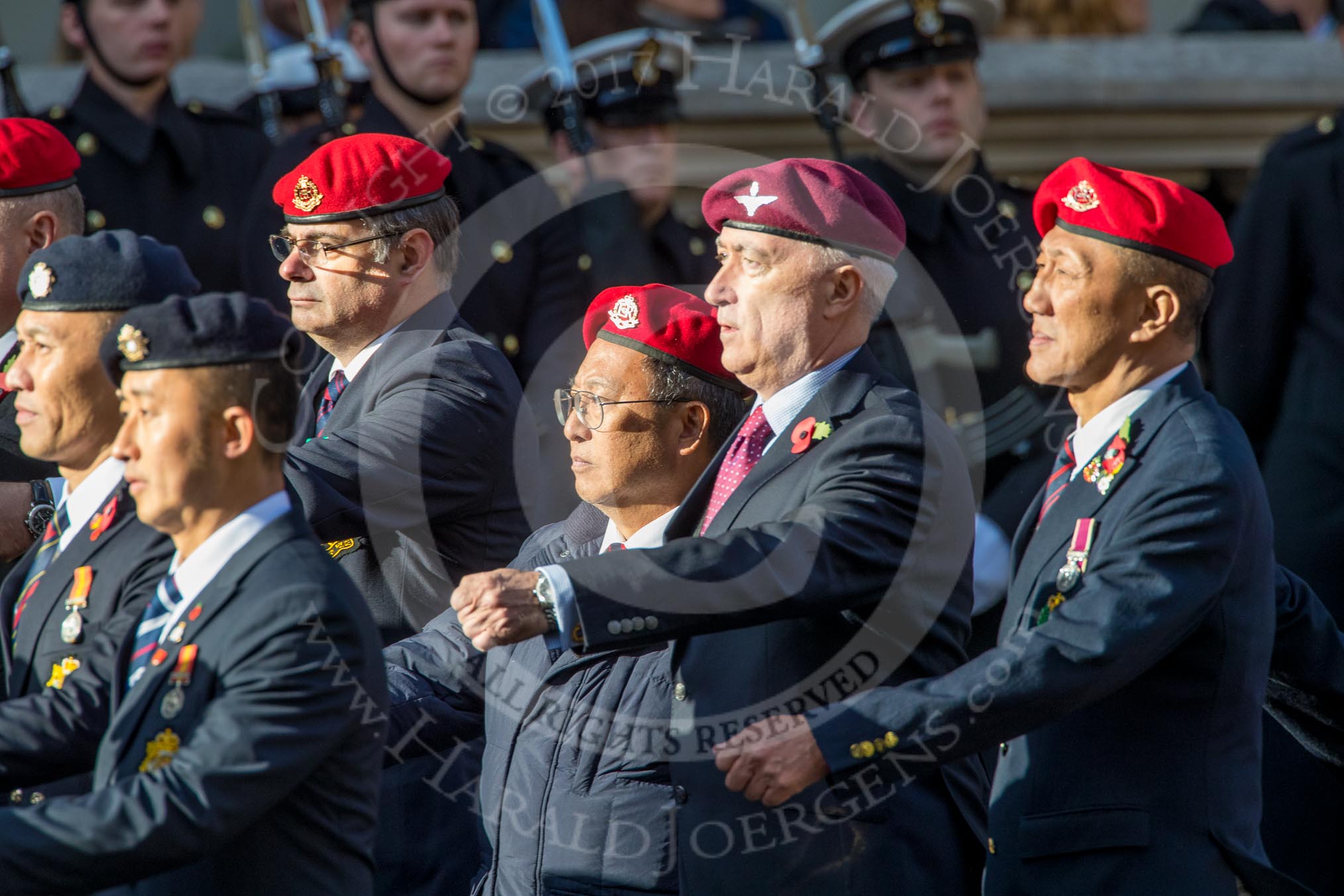 Hong Kong Military Service Corps - HKMSC (Group D21, 36 members) during the Royal British Legion March Past on Remembrance Sunday at the Cenotaph, Whitehall, Westminster, London, 11 November 2018, 12:24.