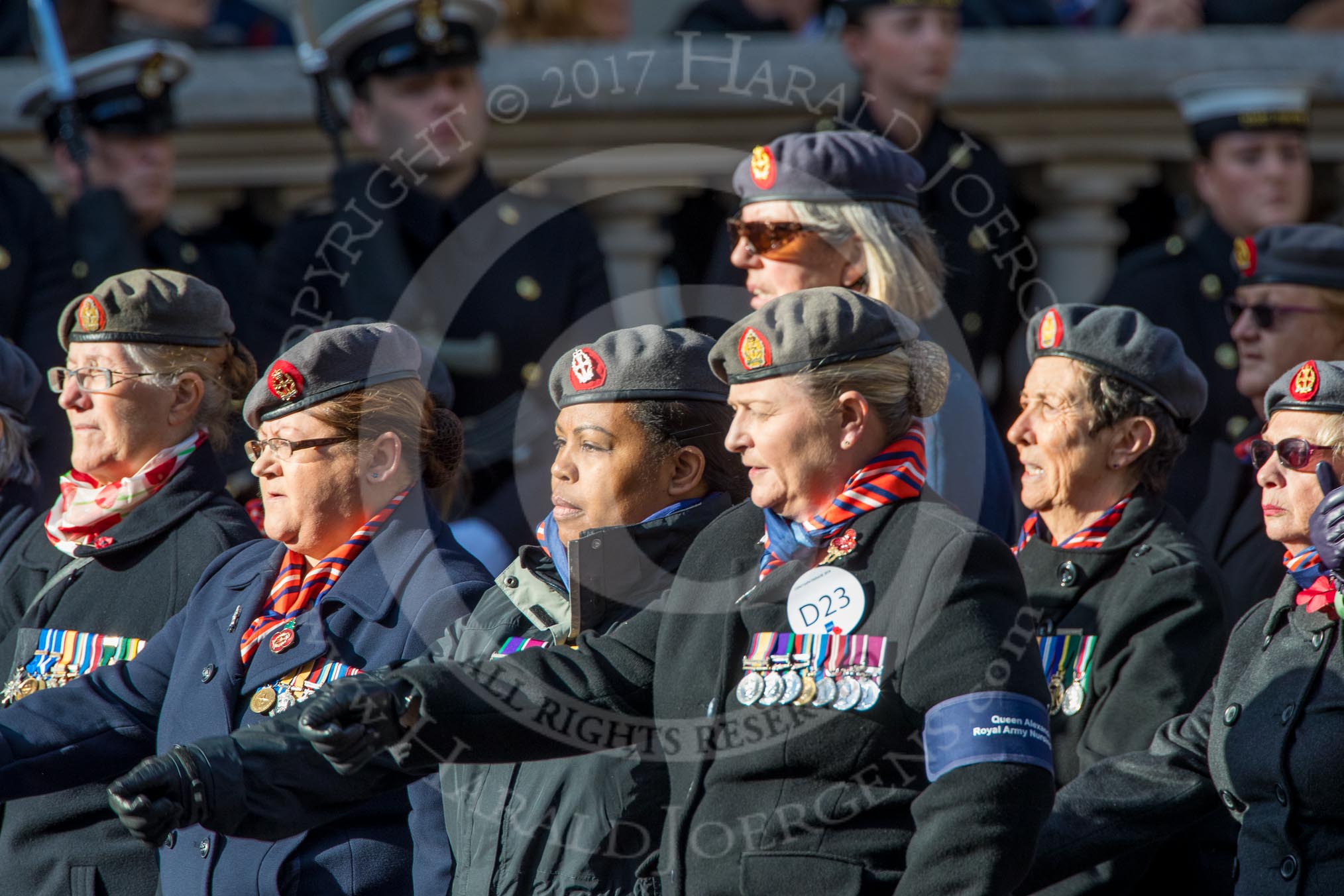 QARANC (Group D23, 49 members) during the Royal British Legion March Past on Remembrance Sunday at the Cenotaph, Whitehall, Westminster, London, 11 November 2018, 12:24.