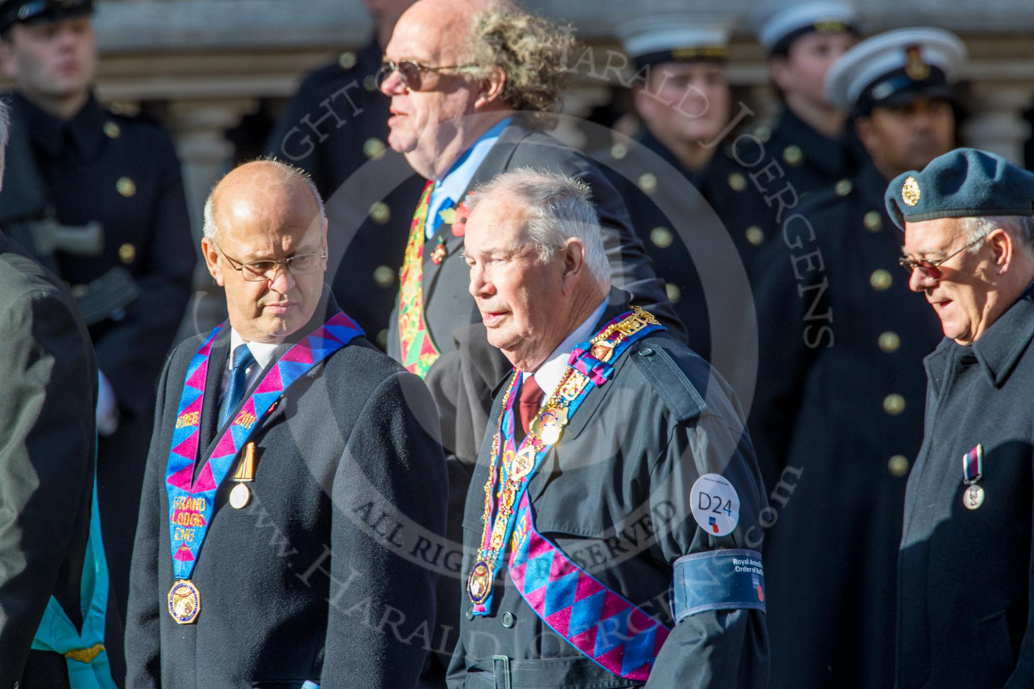 The Royal Antediluvian Order of Buffaloes (Group D24, 12 members) during the Royal British Legion March Past on Remembrance Sunday at the Cenotaph, Whitehall, Westminster, London, 11 November 2018, 12:24.