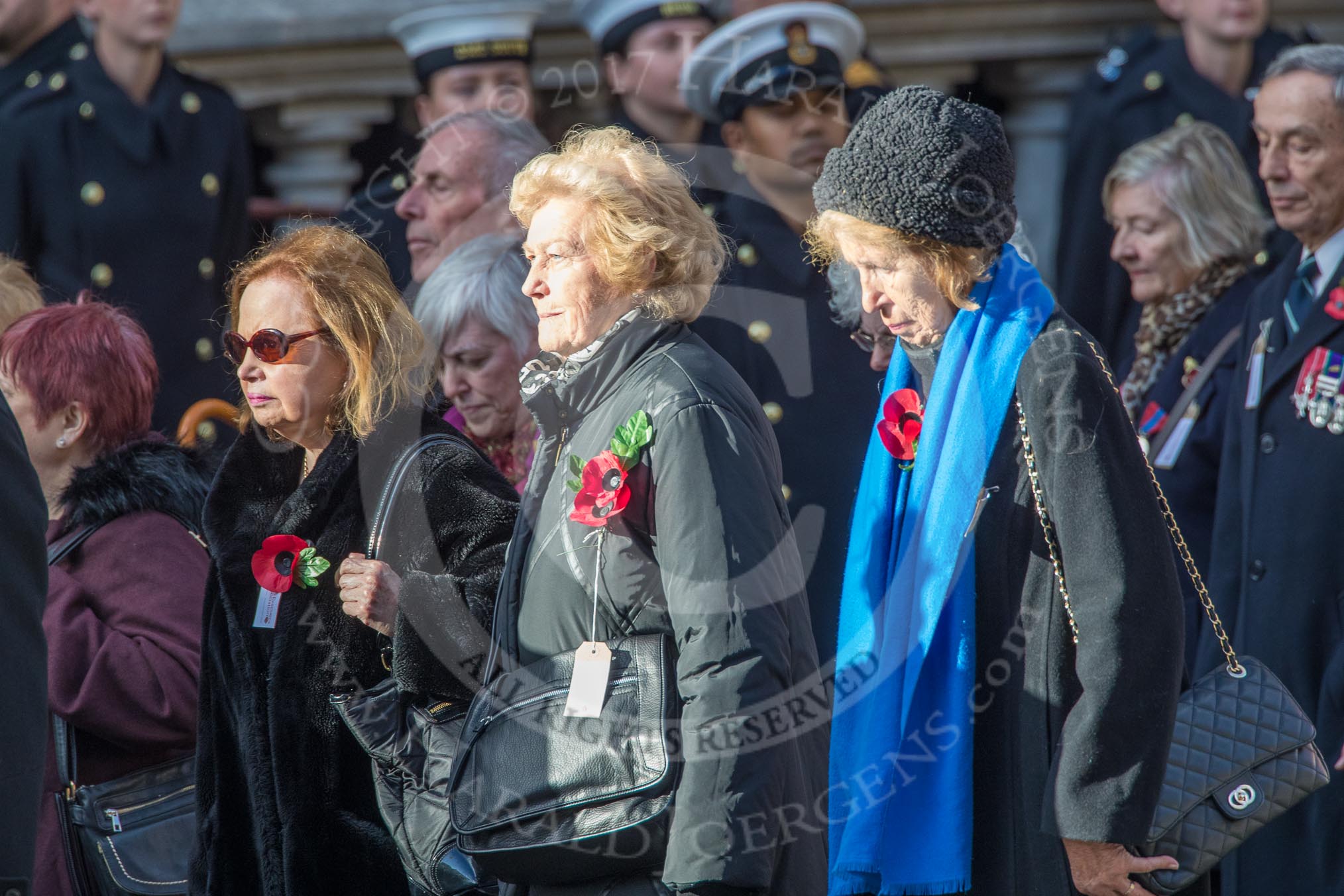 The British Evacuees Association (Group M4, 50 members) during the Royal British Legion March Past on Remembrance Sunday at the Cenotaph, Whitehall, Westminster, London, 11 November 2018, 12:25.