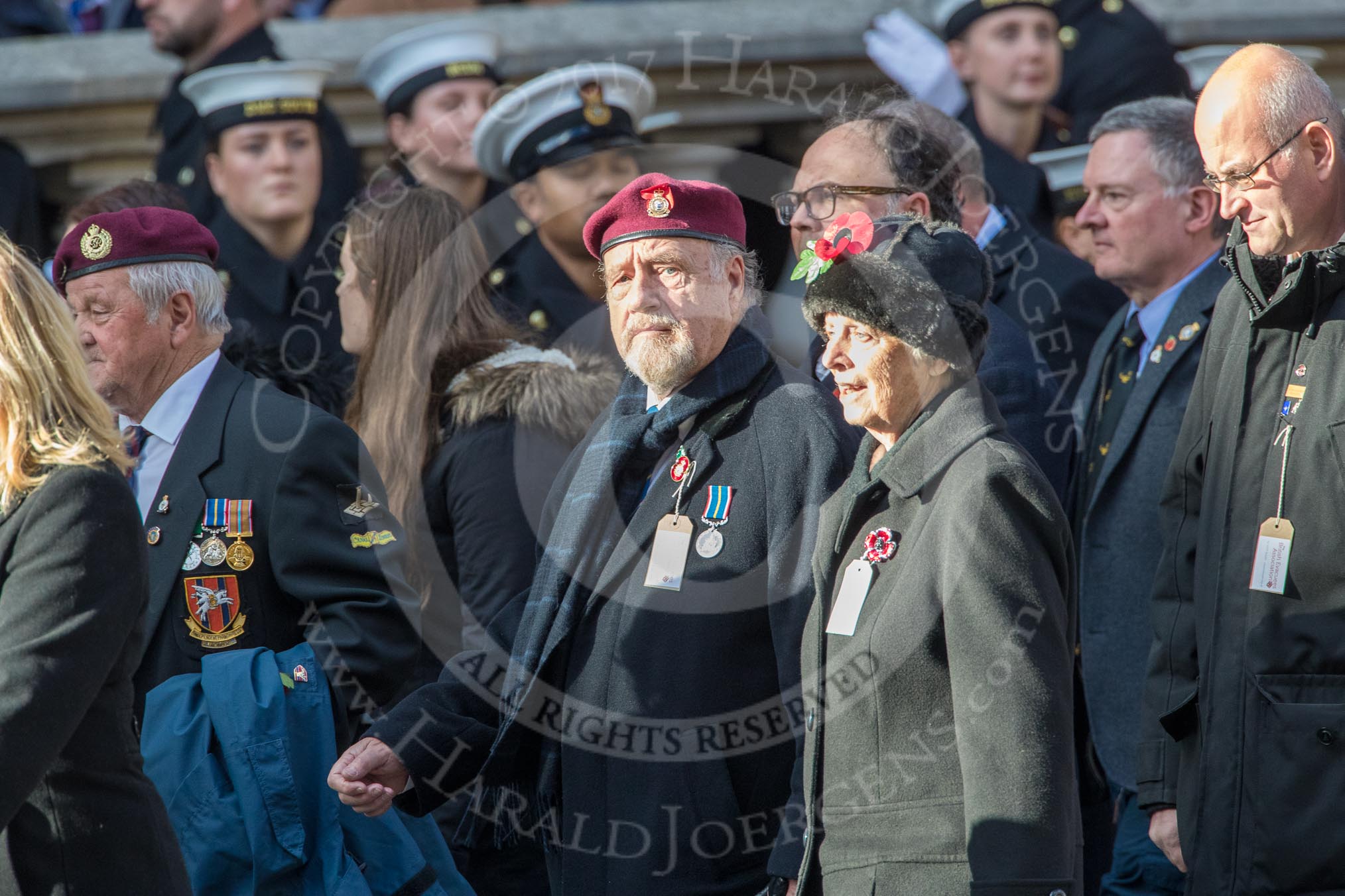 The British Evacuees Association (Group M4, 50 members) during the Royal British Legion March Past on Remembrance Sunday at the Cenotaph, Whitehall, Westminster, London, 11 November 2018, 12:25.