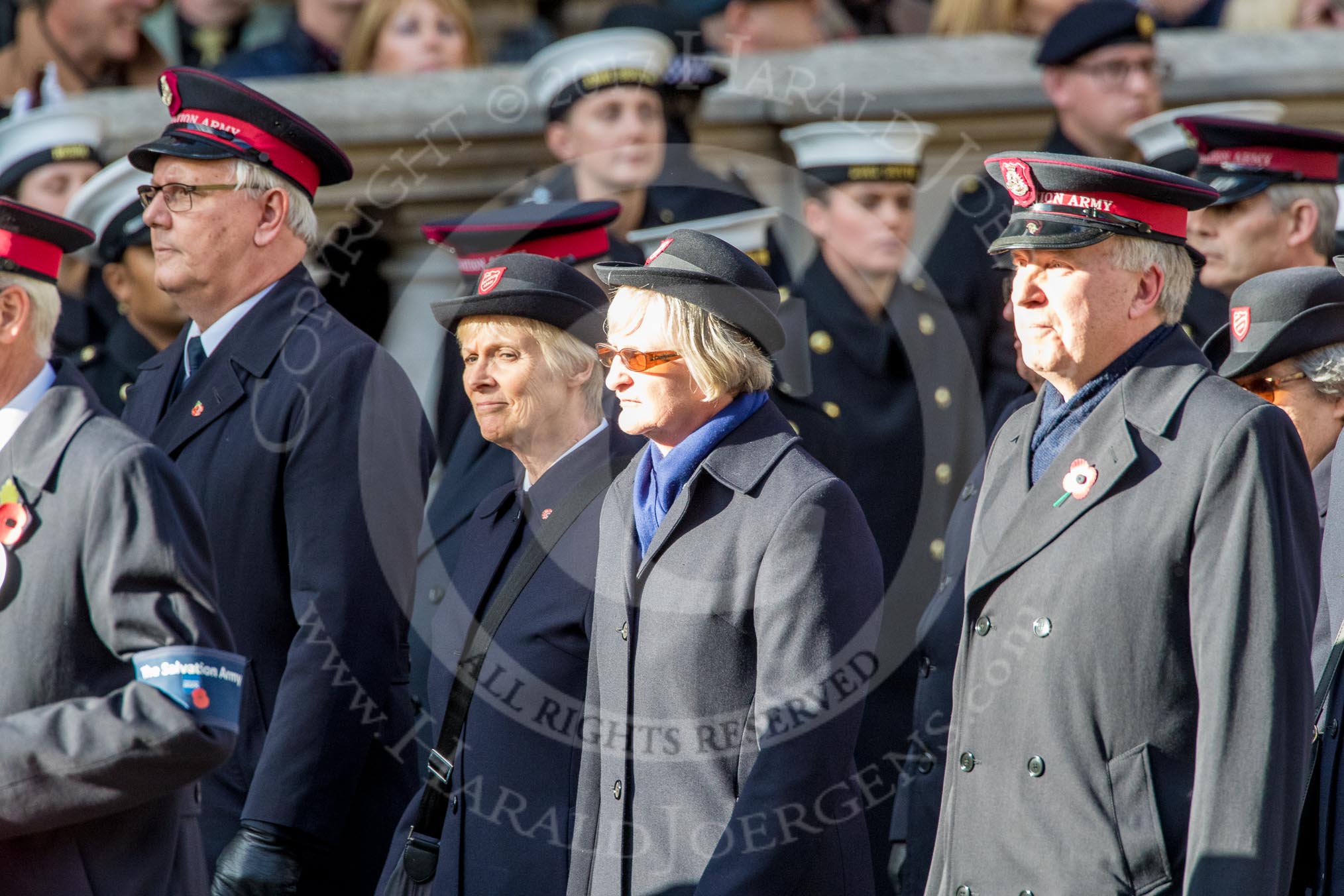 The Salvation Army (Group M6, 30 members) during the Royal British Legion March Past on Remembrance Sunday at the Cenotaph, Whitehall, Westminster, London, 11 November 2018, 12:25.