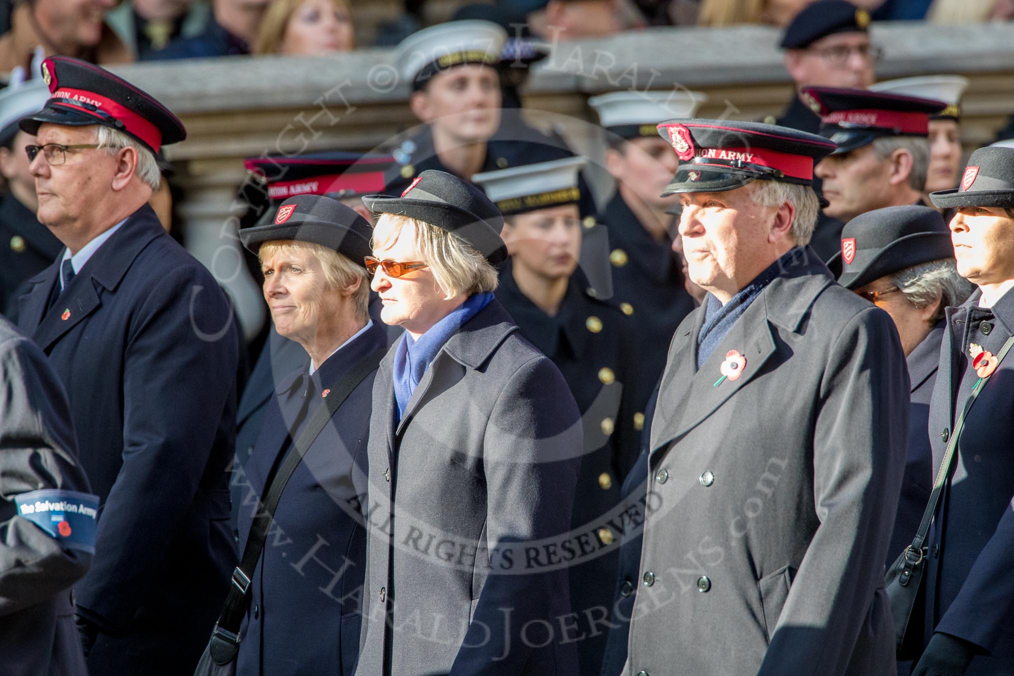 The Salvation Army (Group M6, 30 members) during the Royal British Legion March Past on Remembrance Sunday at the Cenotaph, Whitehall, Westminster, London, 11 November 2018, 12:25.