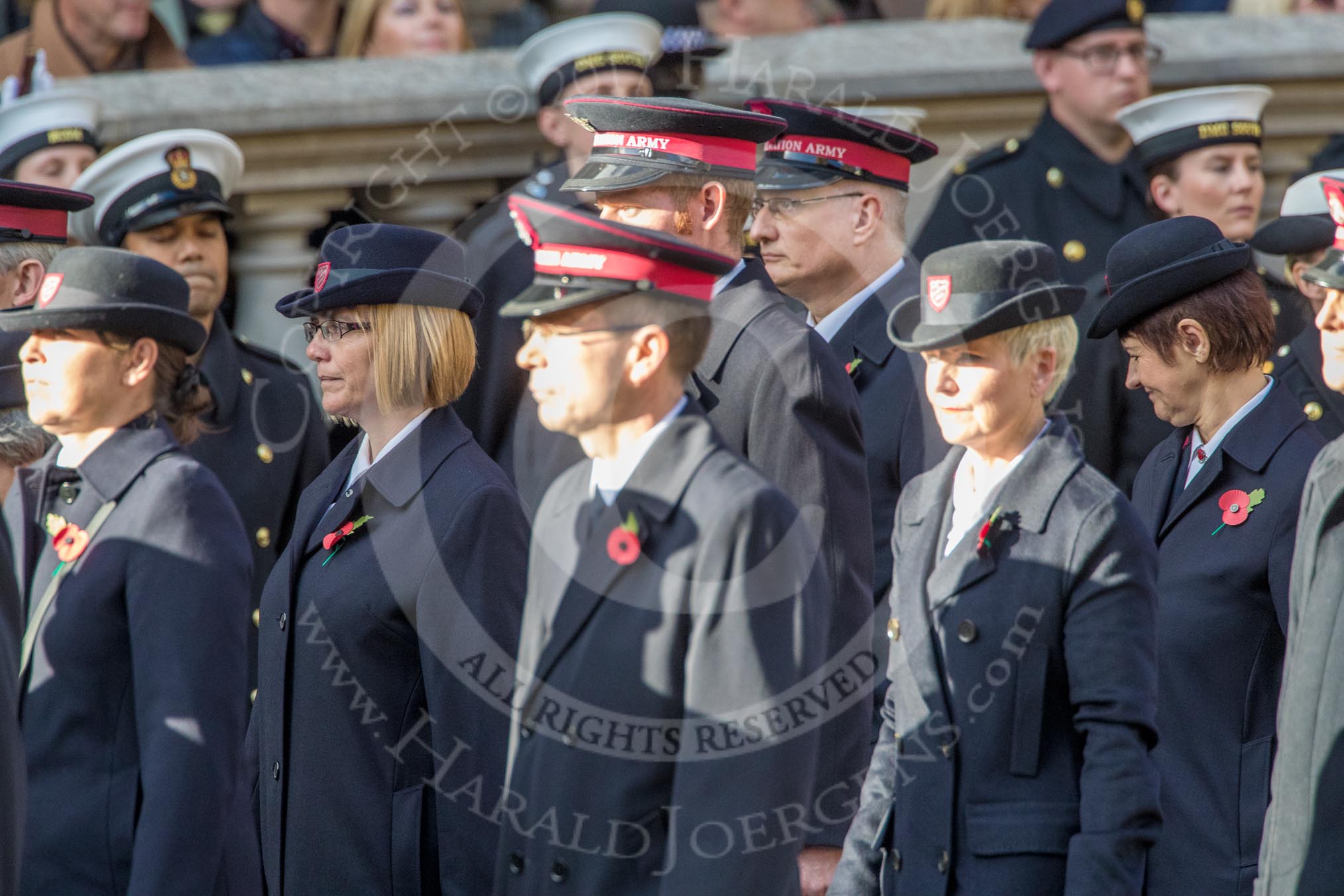 The Salvation Army (Group M6, 30 members) during the Royal British Legion March Past on Remembrance Sunday at the Cenotaph, Whitehall, Westminster, London, 11 November 2018, 12:25.