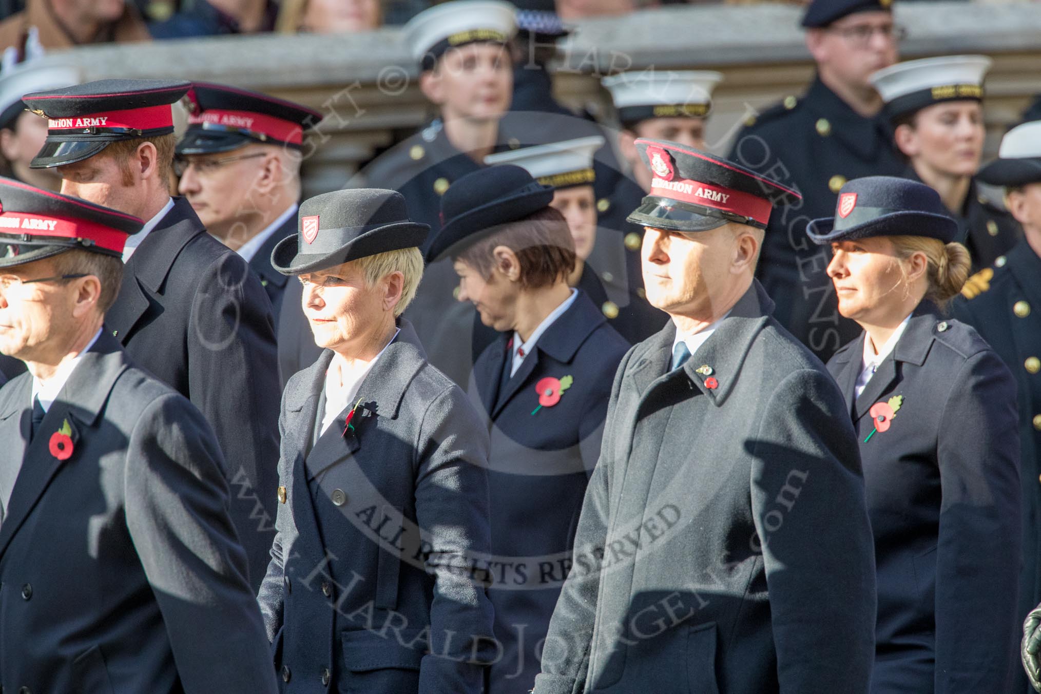 The Salvation Army (Group M6, 30 members) during the Royal British Legion March Past on Remembrance Sunday at the Cenotaph, Whitehall, Westminster, London, 11 November 2018, 12:25.