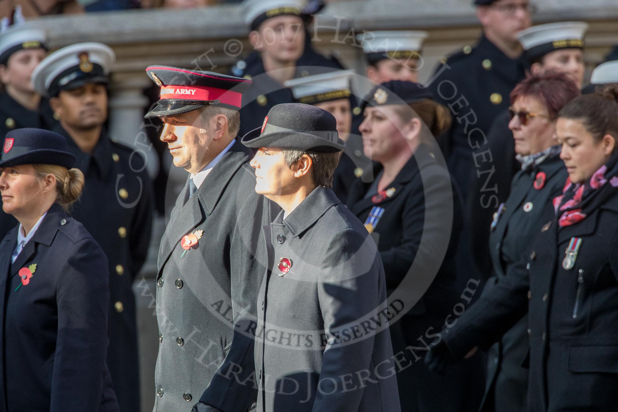 The Salvation Army (Group M6, 30 members) during the Royal British Legion March Past on Remembrance Sunday at the Cenotaph, Whitehall, Westminster, London, 11 November 2018, 12:25.