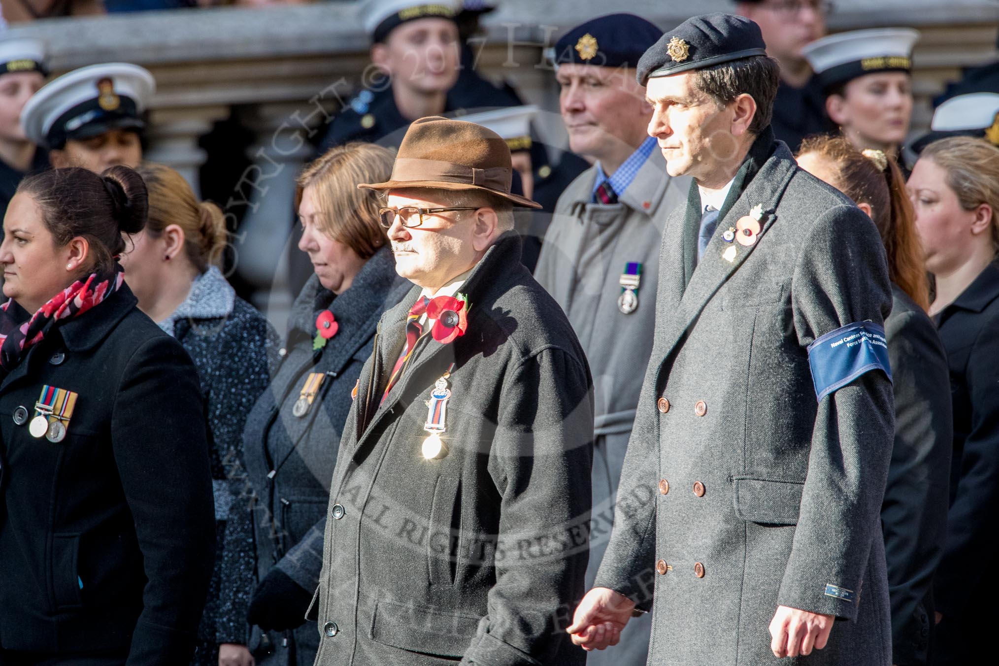 NAAFI EFI NCS Association (Group M7, 20 members) during the Royal British Legion March Past on Remembrance Sunday at the Cenotaph, Whitehall, Westminster, London, 11 November 2018, 12:26.