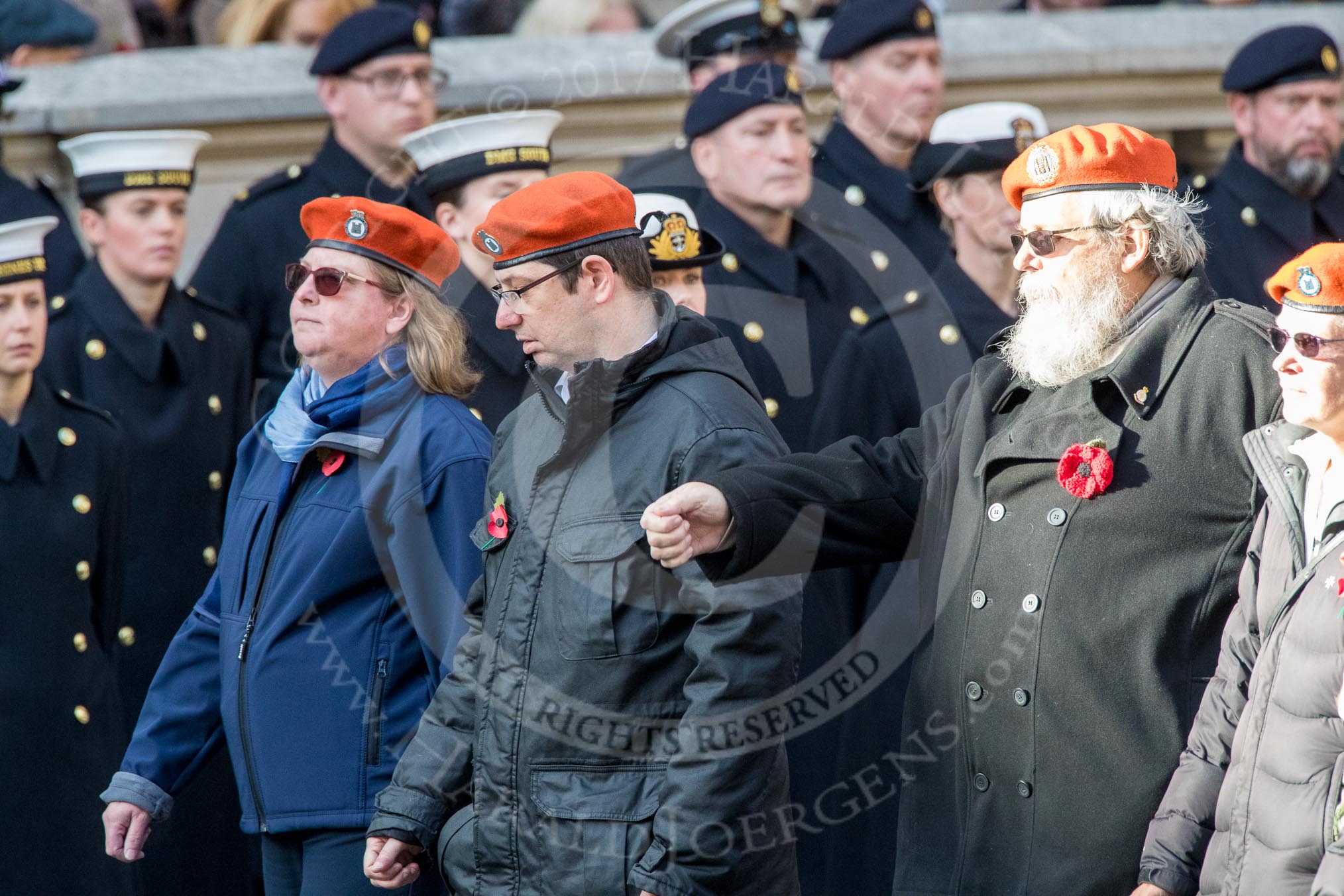 Civil Defence Association  M9, 12 members)  during the Royal British Legion March Past on Remembrance Sunday at the Cenotaph, Whitehall, Westminster, London, 11 November 2018, 12:26.