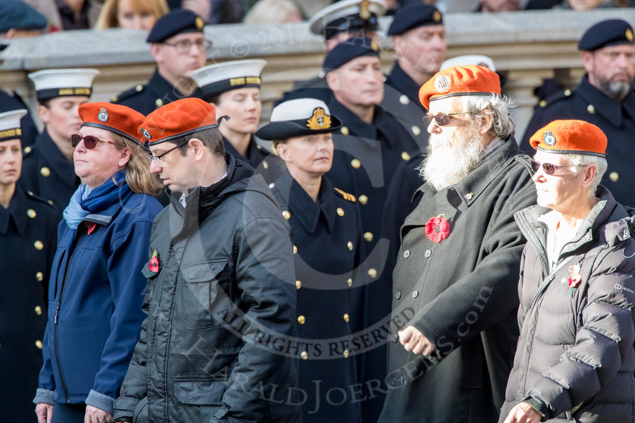 Civil Defence Association  M9, 12 members)  during the Royal British Legion March Past on Remembrance Sunday at the Cenotaph, Whitehall, Westminster, London, 11 November 2018, 12:26.