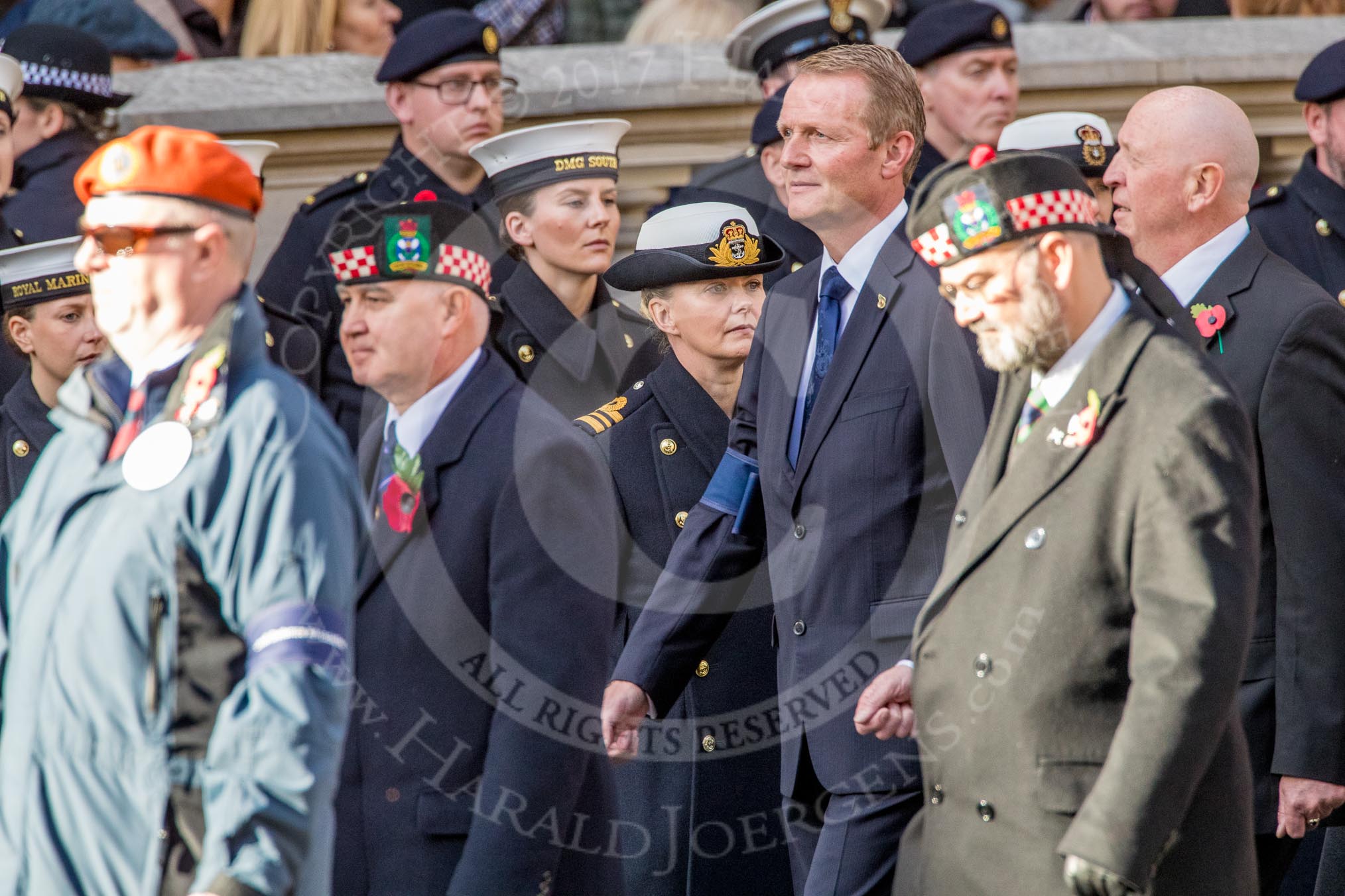 Civil Defence Association  M9, 12 members) during the Royal British Legion March Past on Remembrance Sunday at the Cenotaph, Whitehall, Westminster, London, 11 November 2018, 12:26.