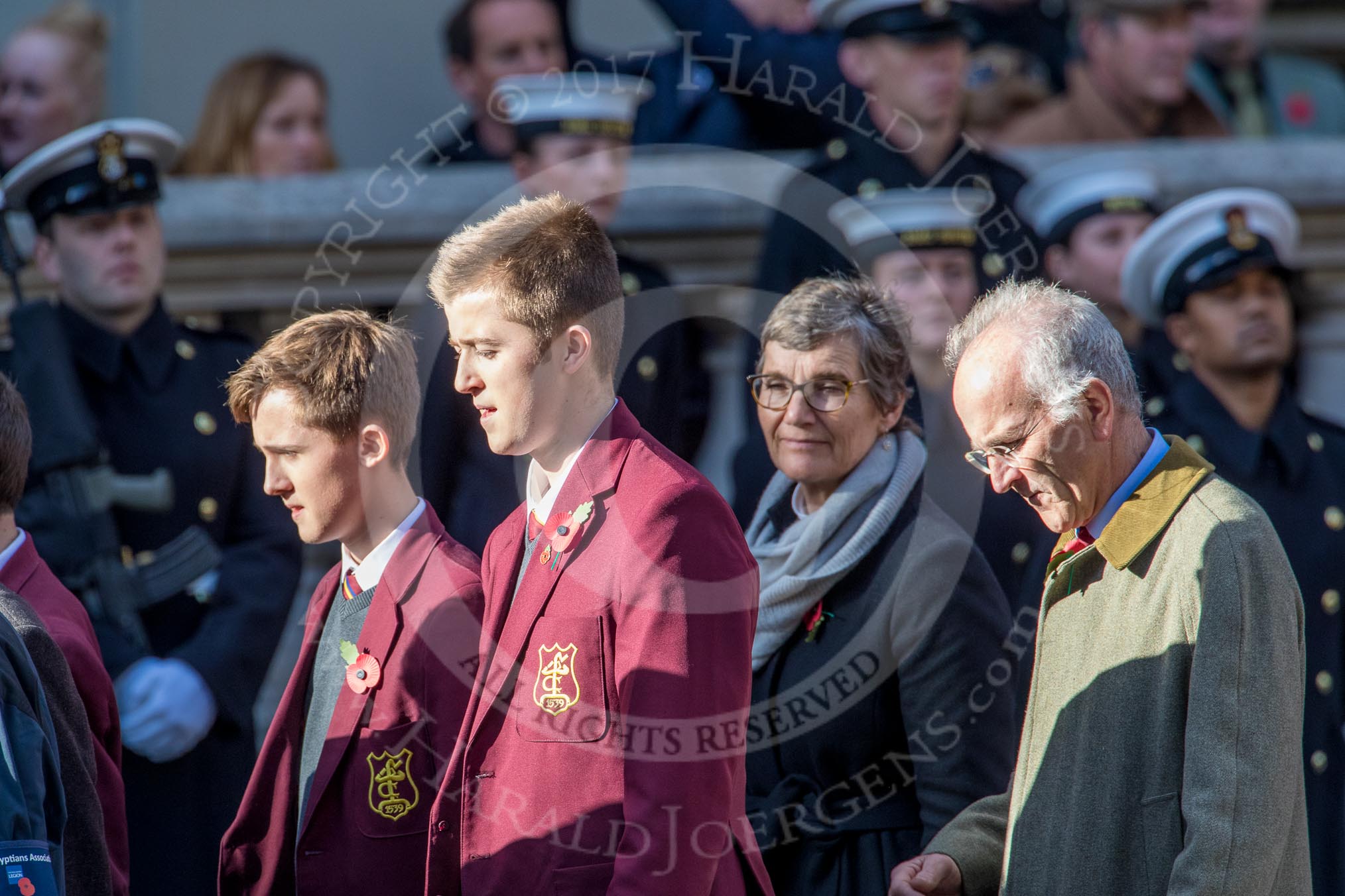 The Old Cryptians Club (Group M22, 18 members) during the Royal British Legion March Past on Remembrance Sunday at the Cenotaph, Whitehall, Westminster, London, 11 November 2018, 12:27.