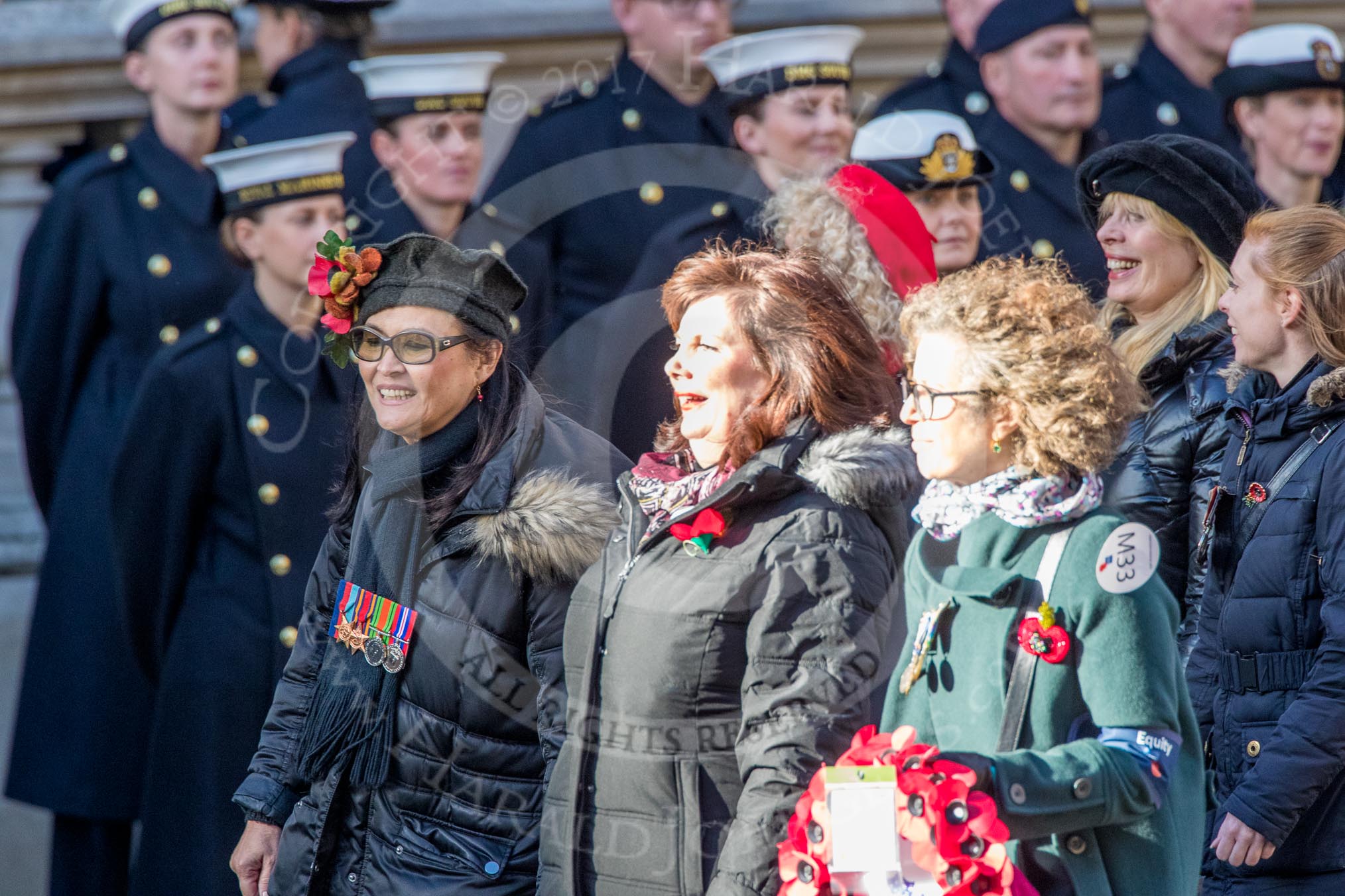 Equity (Group M33, 10 members) during the Royal British Legion March Past on Remembrance Sunday at the Cenotaph, Whitehall, Westminster, London, 11 November 2018, 12:28.