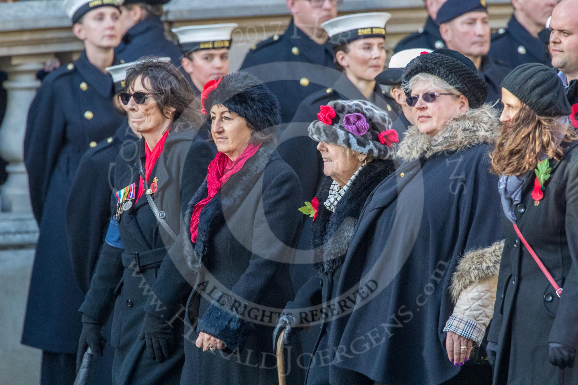 Romany & Traveller FHS (Group M34, 18 members) during the Royal British Legion March Past on Remembrance Sunday at the Cenotaph, Whitehall, Westminster, London, 11 November 2018, 12:28.