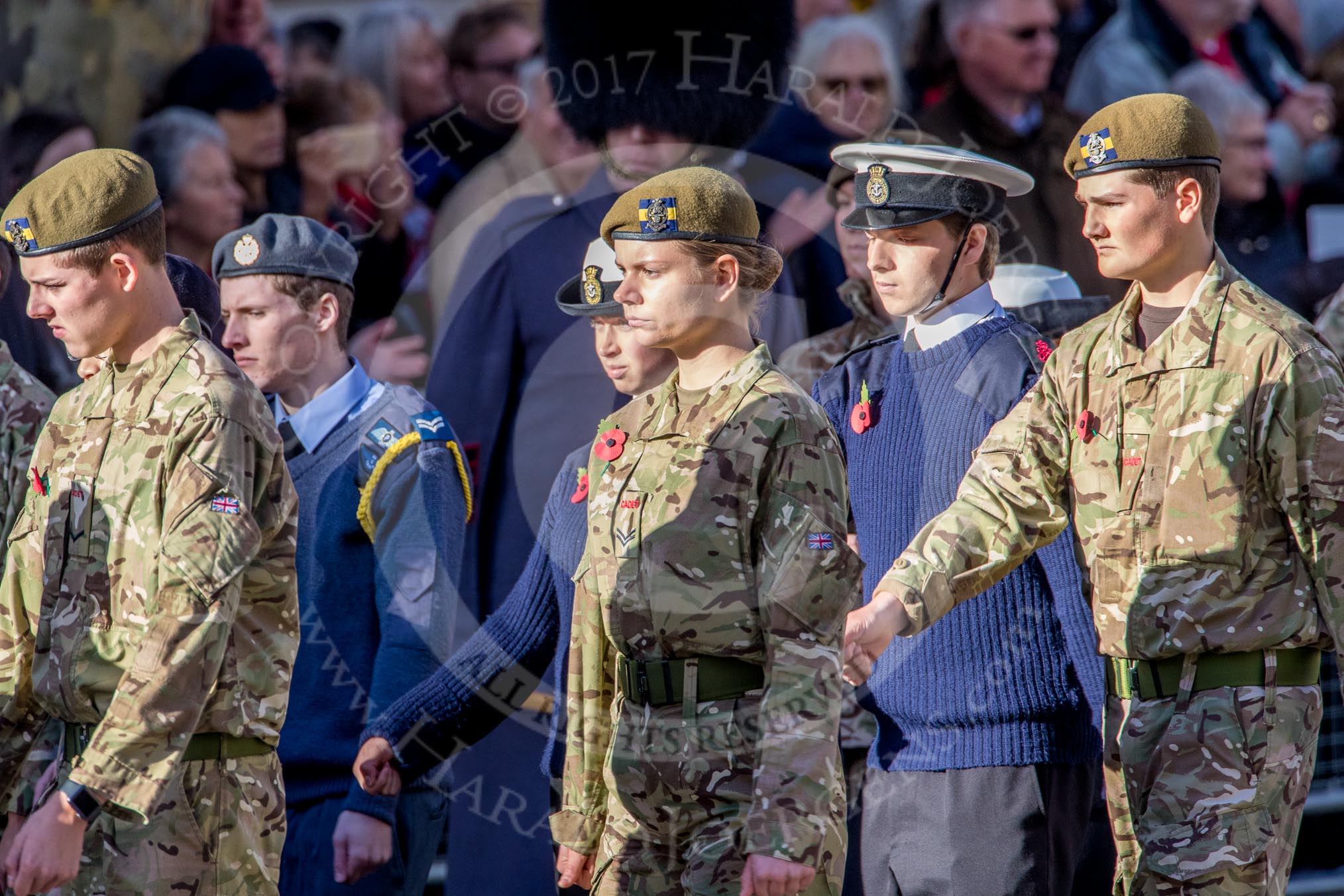 RAF- and Army Cadets (Group M35, ?? members) during the Royal British Legion March Past on Remembrance Sunday at the Cenotaph, Whitehall, Westminster, London, 11 November 2018, 12:29.