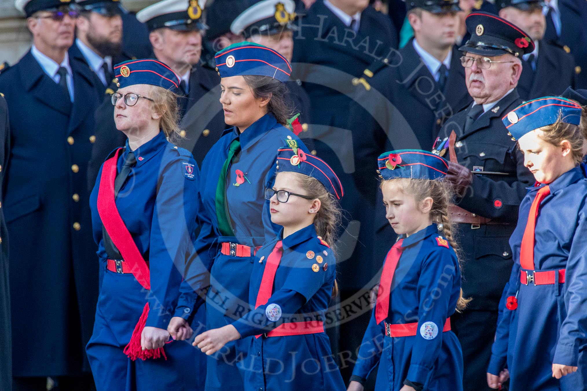 Church Lads' and Church Girls' Brigade (Group M41, 25 members) during the Royal British Legion March Past on Remembrance Sunday at the Cenotaph, Whitehall, Westminster, London, 11 November 2018, 12:30.