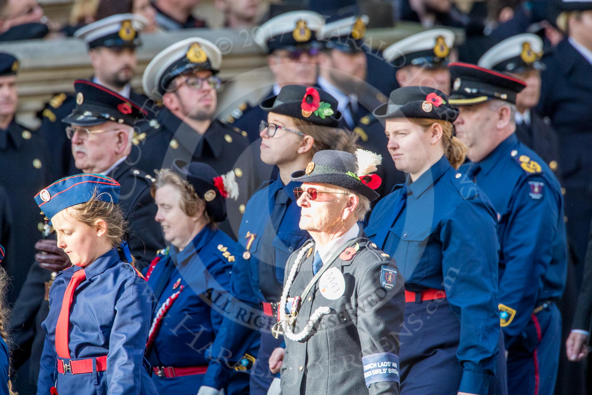 Church Lads' and Church Girls' Brigade (Group M41, 25 members) during the Royal British Legion March Past on Remembrance Sunday at the Cenotaph, Whitehall, Westminster, London, 11 November 2018, 12:30.