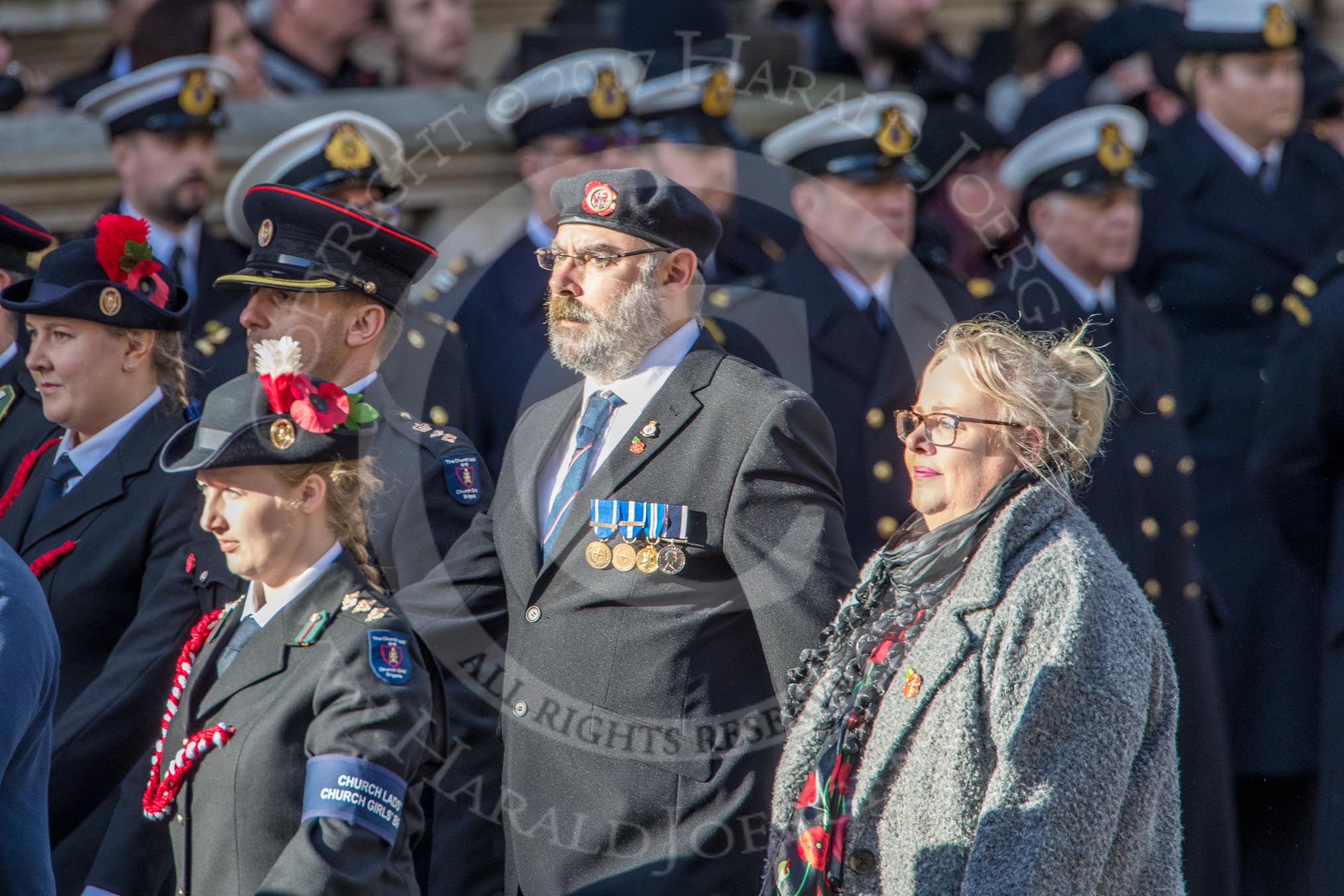 Church Lads' and Church Girls' Brigade (Group M41, 25 members) during the Royal British Legion March Past on Remembrance Sunday at the Cenotaph, Whitehall, Westminster, London, 11 November 2018, 12:30.