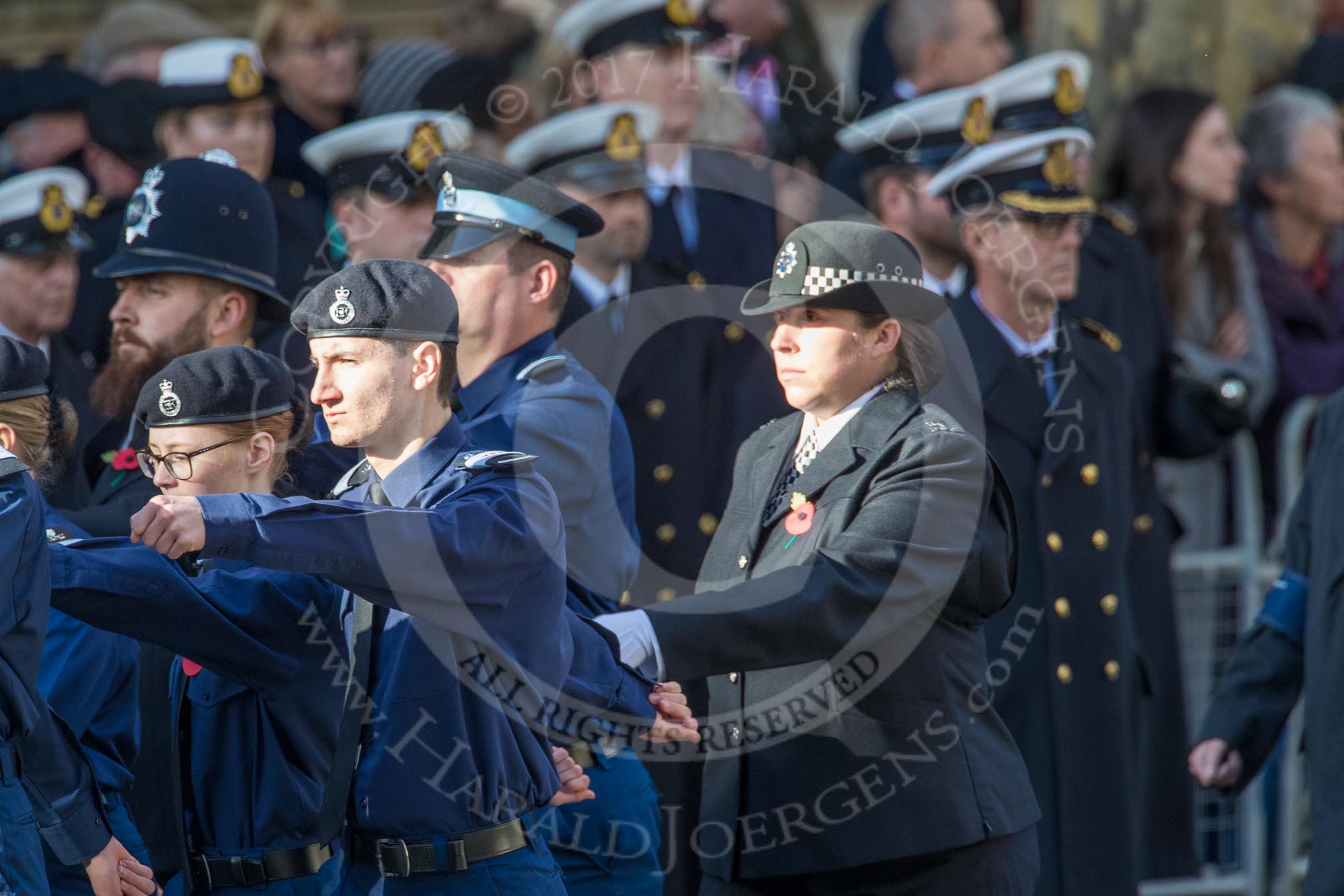 Metropolitan Police Volunteer Police Cadets (Group M42, 16 members) during the Royal British Legion March Past on Remembrance Sunday at the Cenotaph, Whitehall, Westminster, London, 11 November 2018, 12:31..